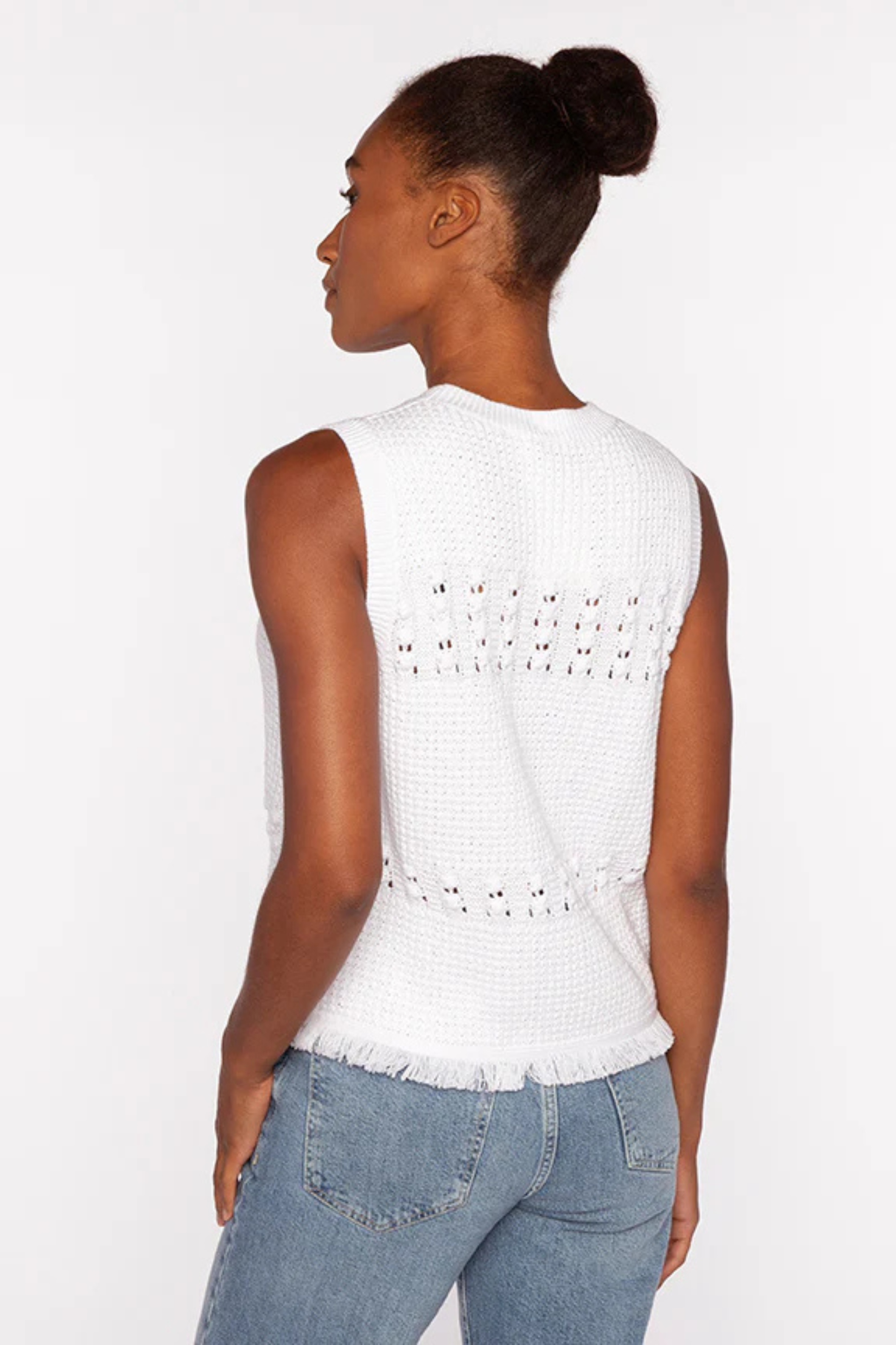 Kinross Textured Fringe Sleeveless Crew