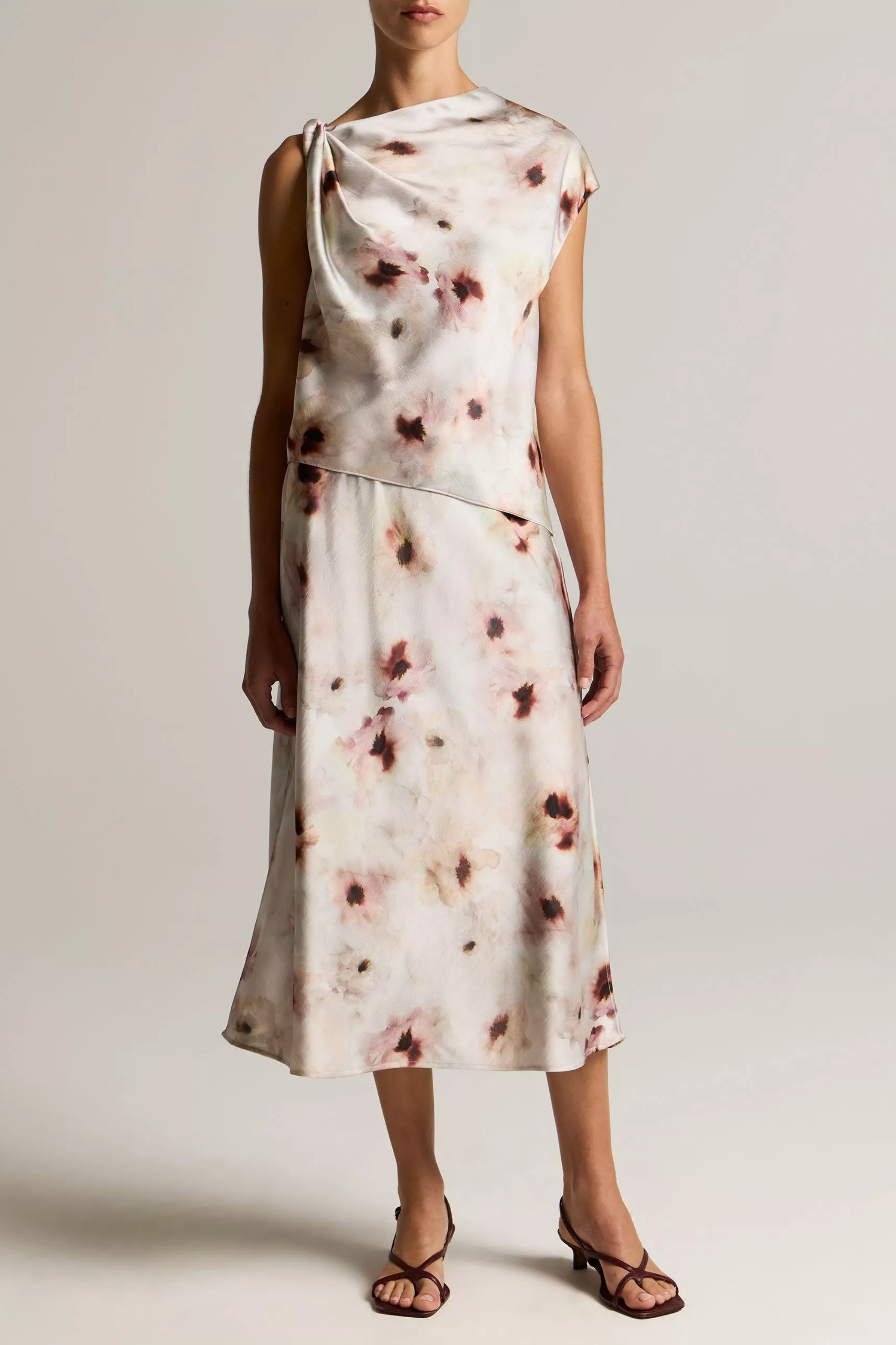Vince Watercolor Floral Twist Shoulder Top