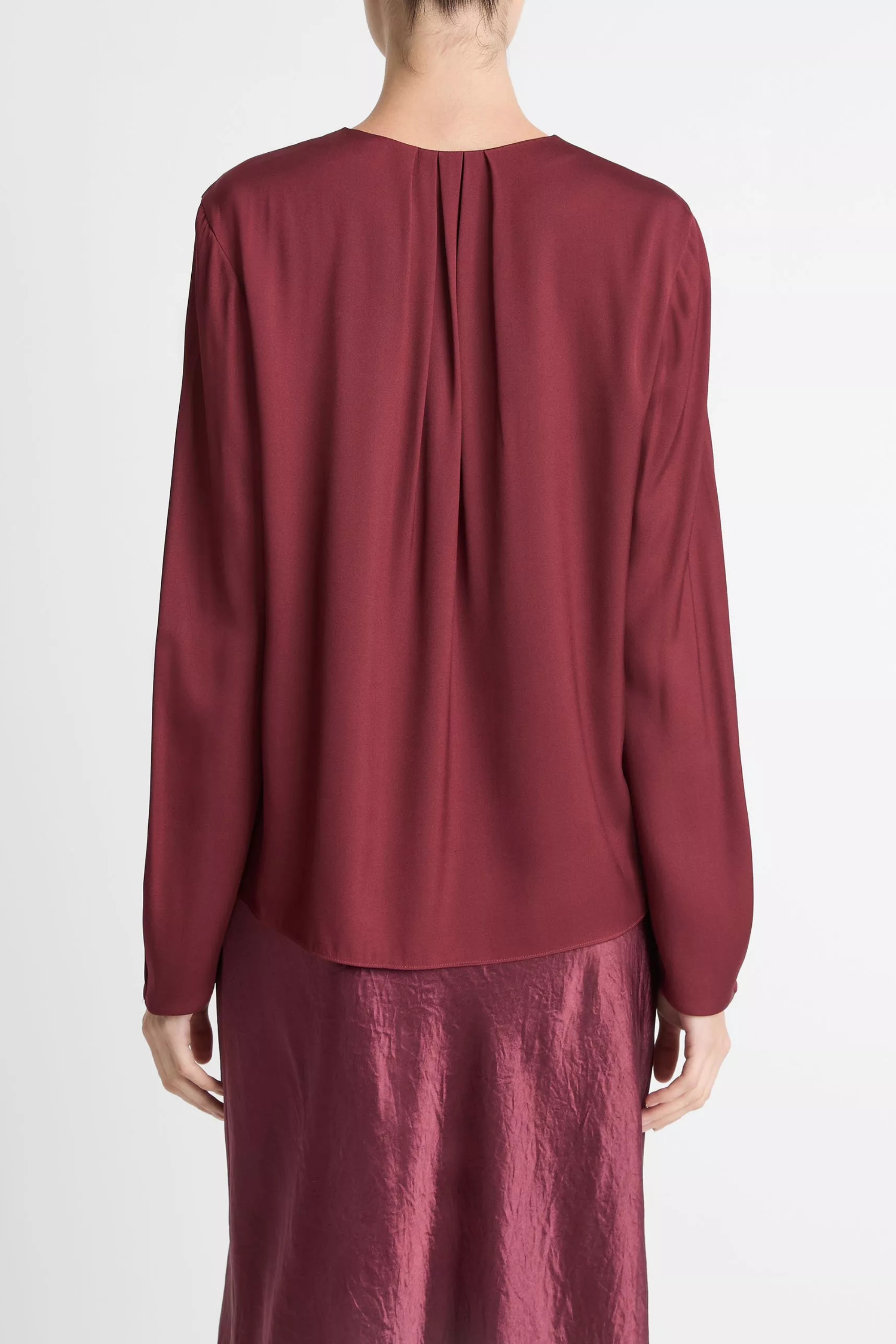 Vince Pleated Neck Long Sleeve Blouse