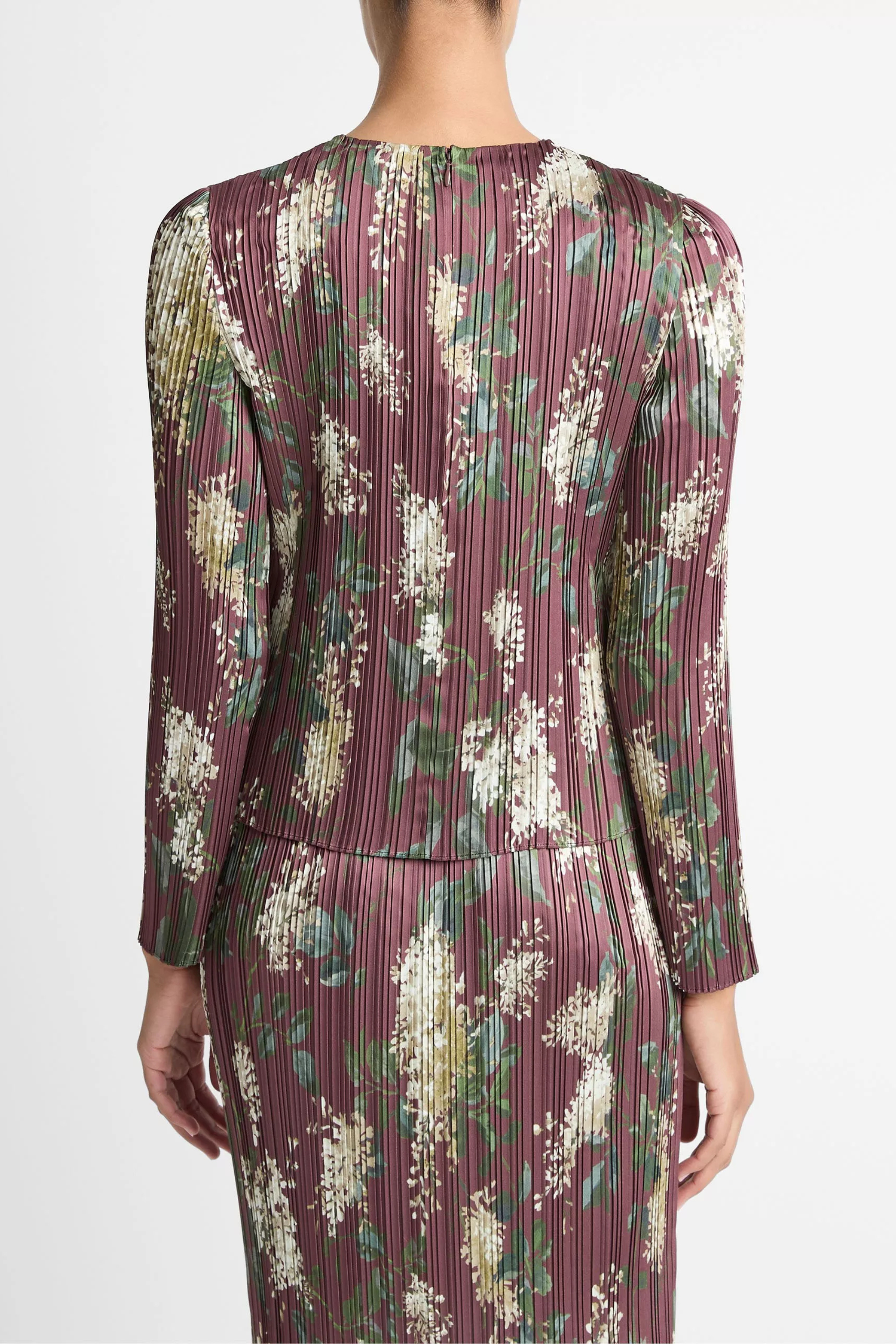 Vince Lilac Print Micro Pleated Crew Neck