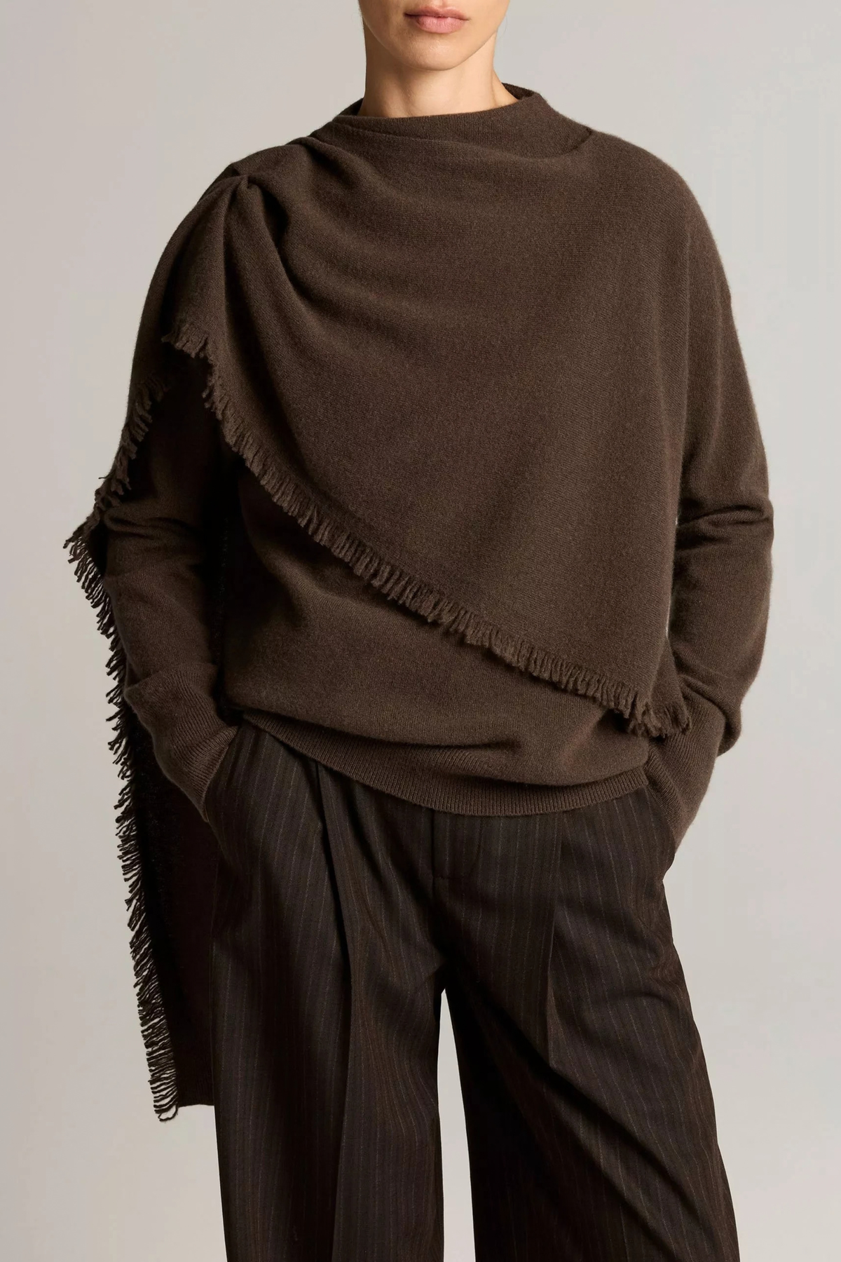 Vince Draped Fringe Scarf Sweater
