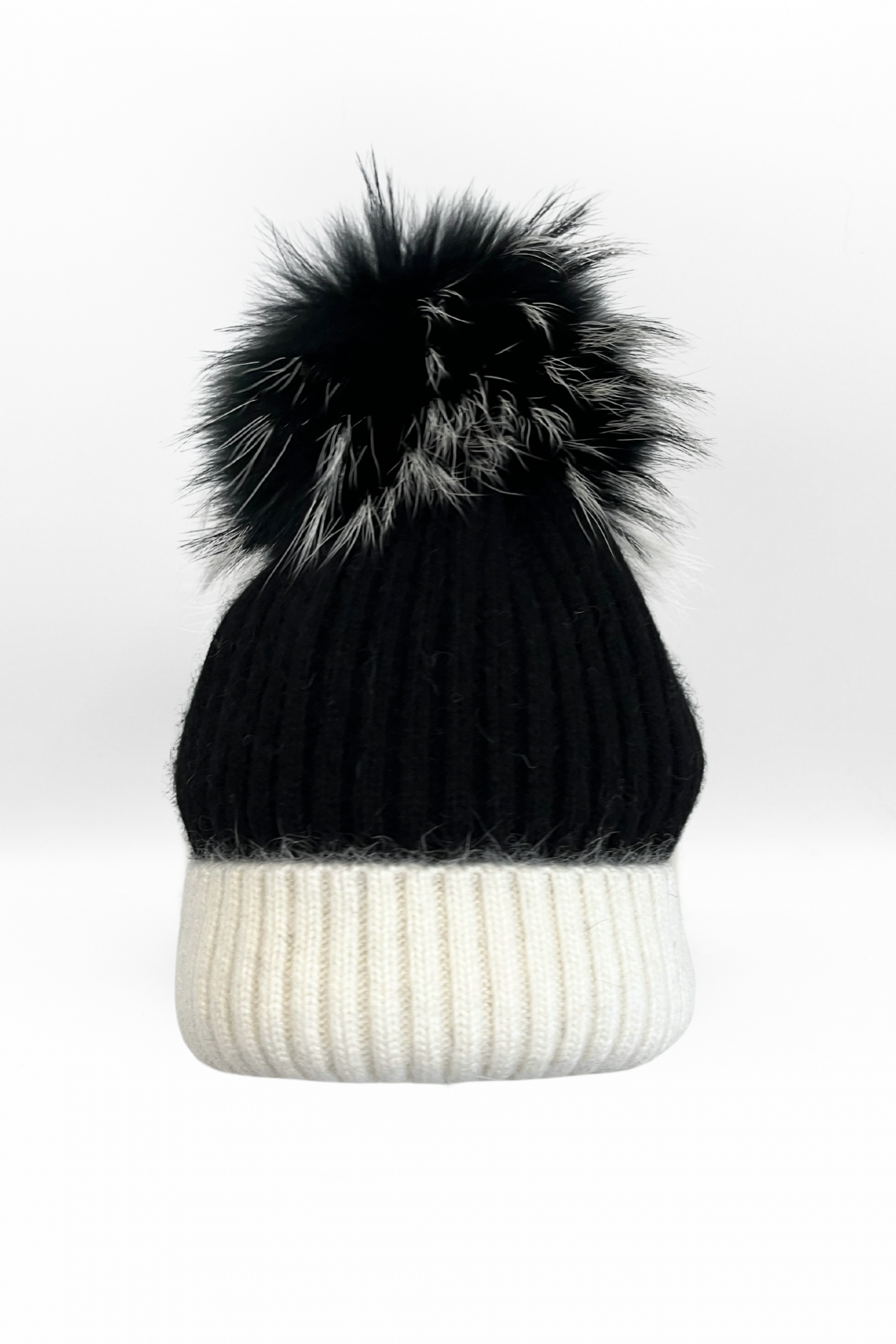 Linda Richards Two-Tone Knit PomPom Hat