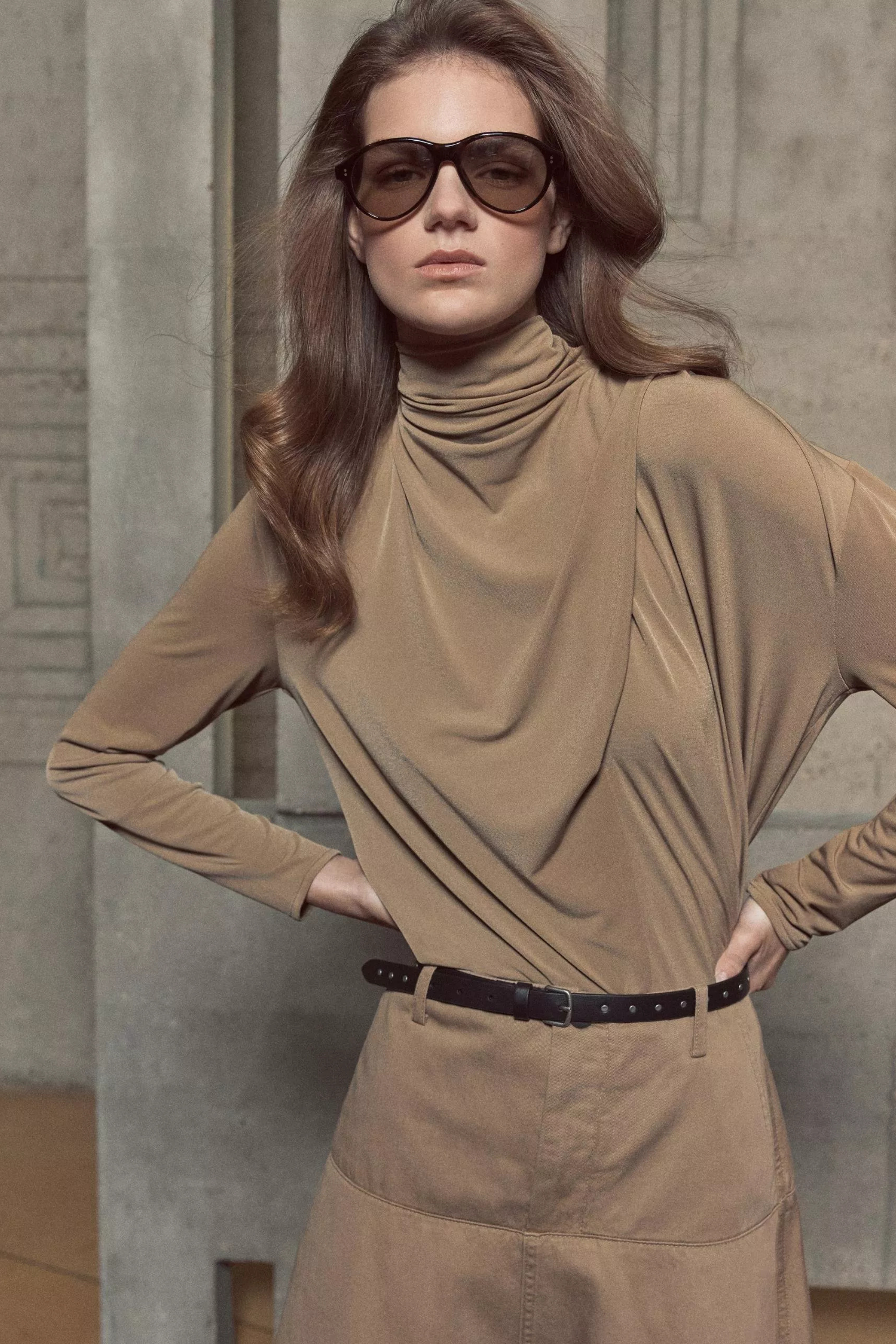 Vince Long Sleeve Draped Cowl Blouse
