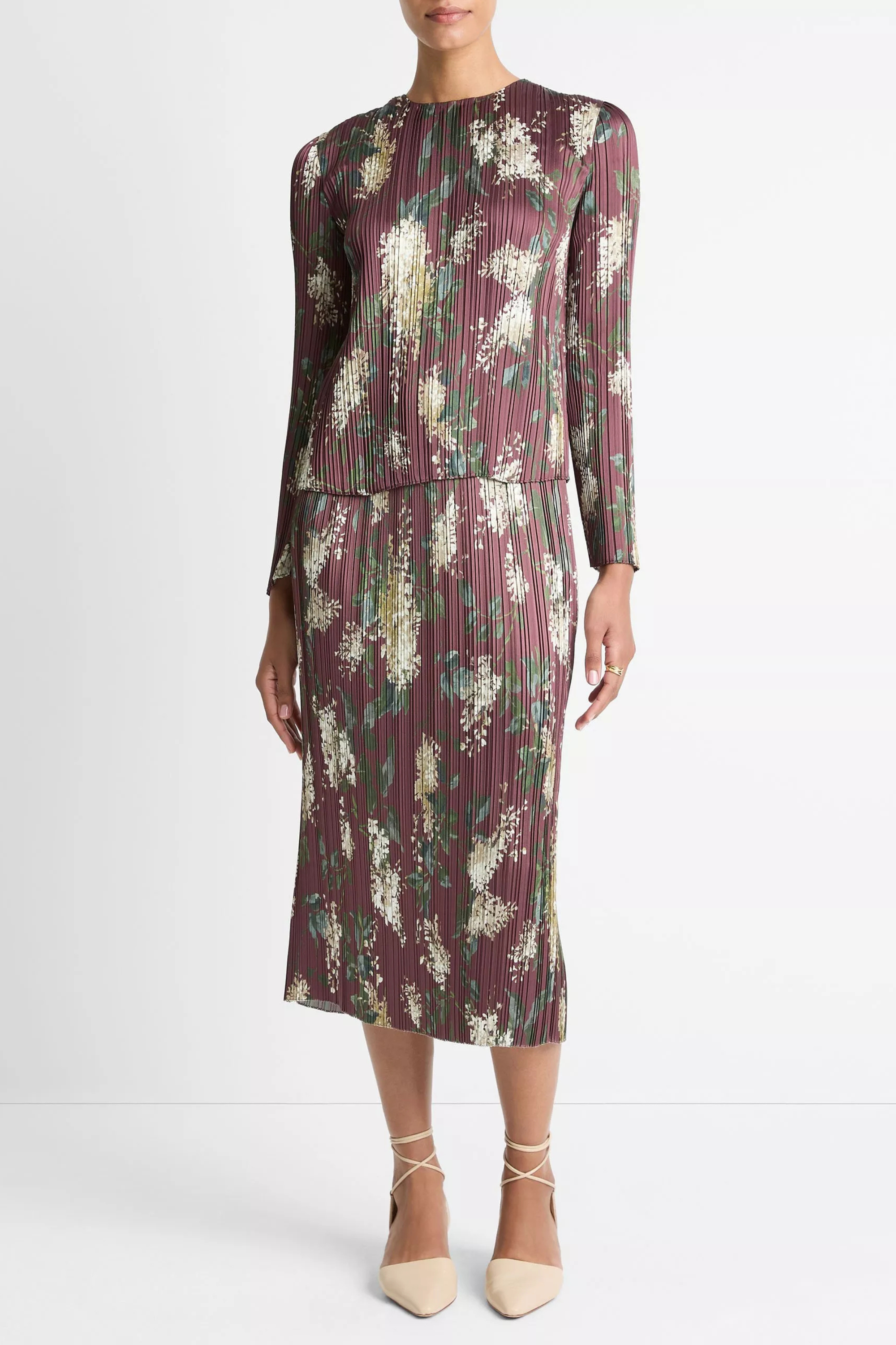 Vince Lilac Print Micro Pleated Skirt