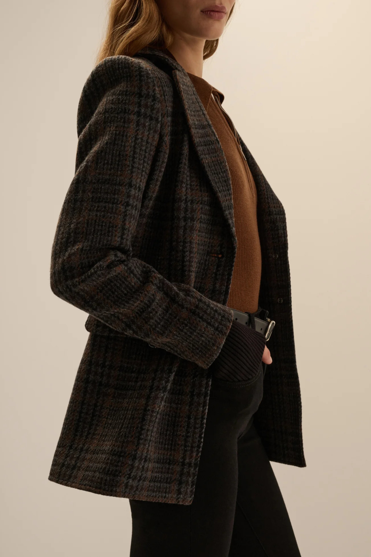 Favorite Daughter The Plaid City Blazer in Navy Multi Plaid