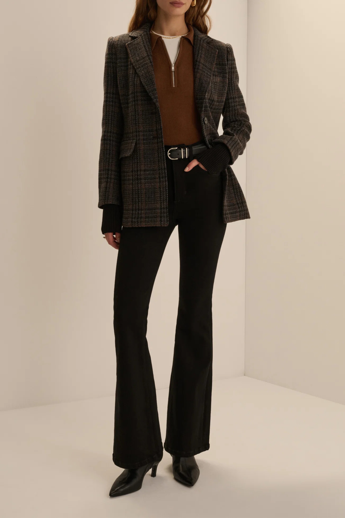 Favorite Daughter The Plaid City Blazer in Navy Multi Plaid