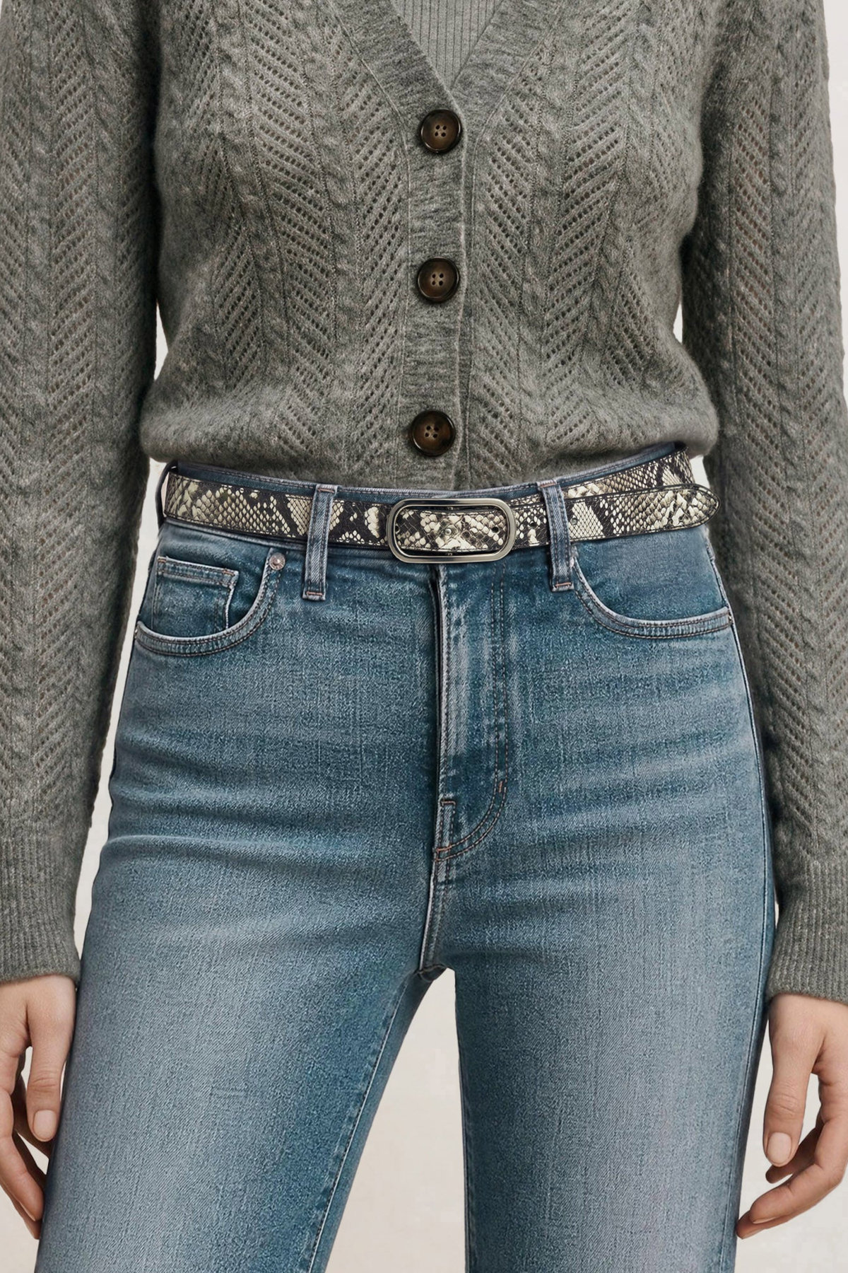 Veronica Beard Snake Embossed Loop Belt in Natural Multi