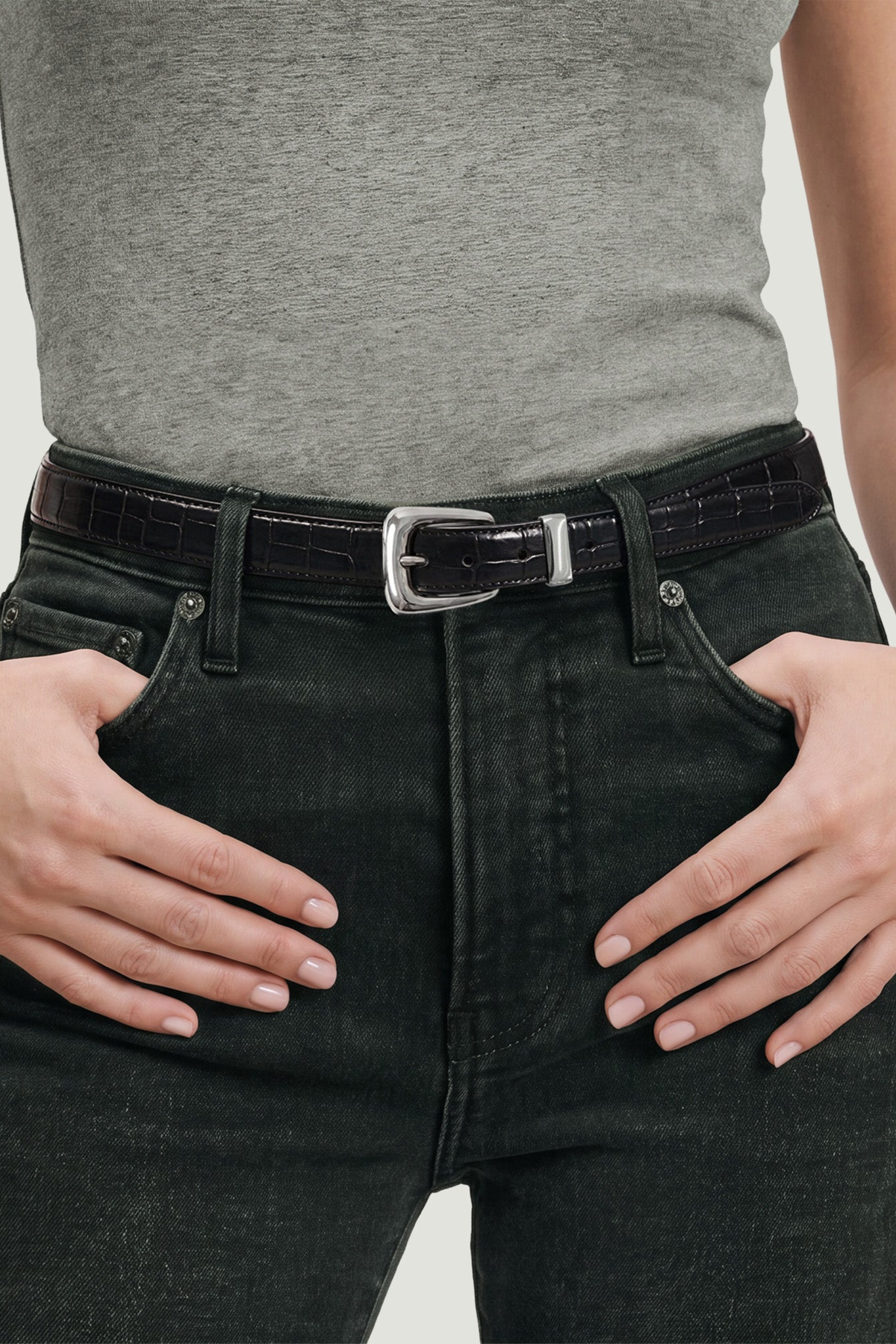 Veronica Beard Small Croc Embossed Arch Belt