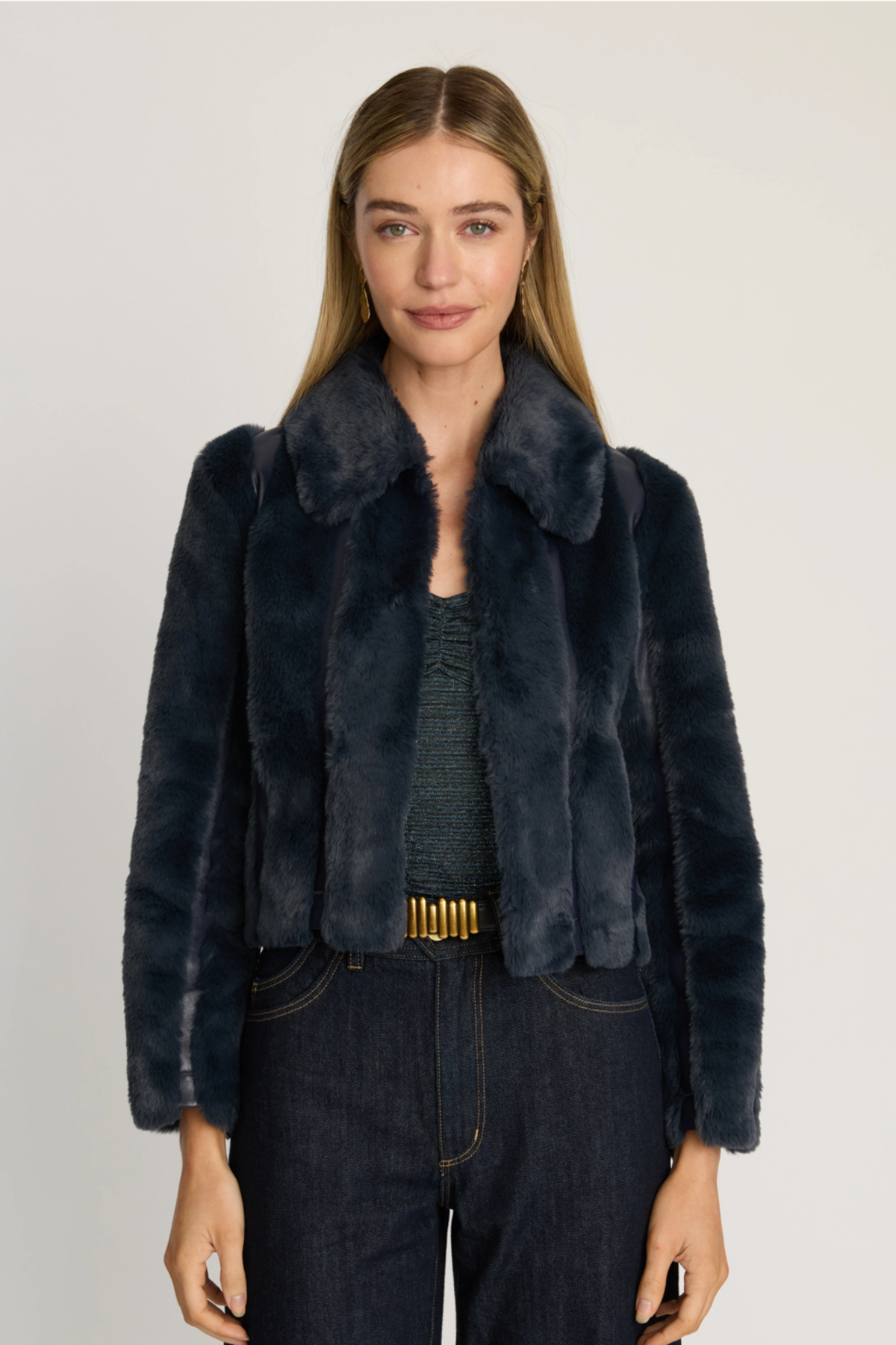 Caballero Sona Jacket in Navy Faux Fur