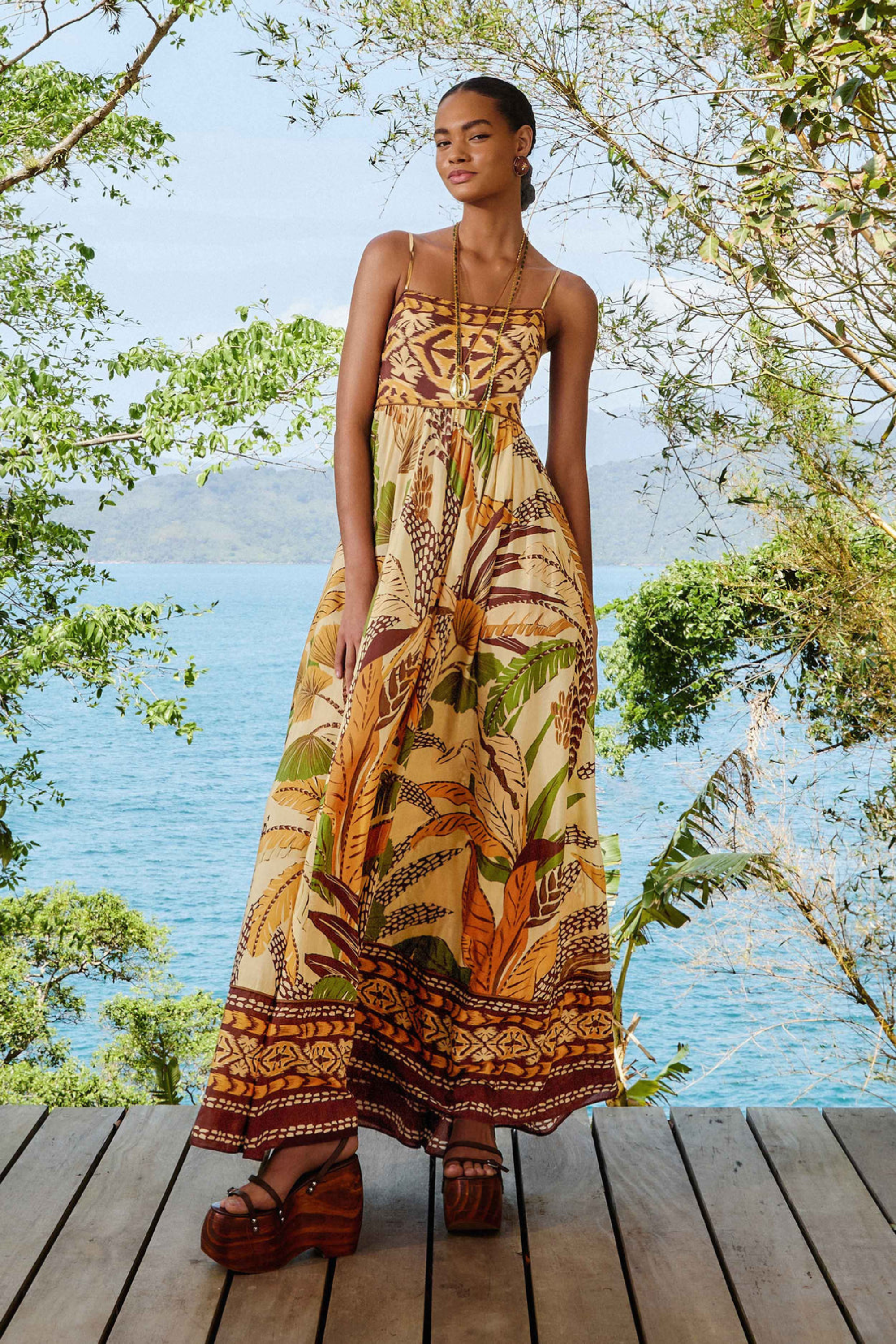 Farm Rio Foliage Sketch Sand Maxi Dress