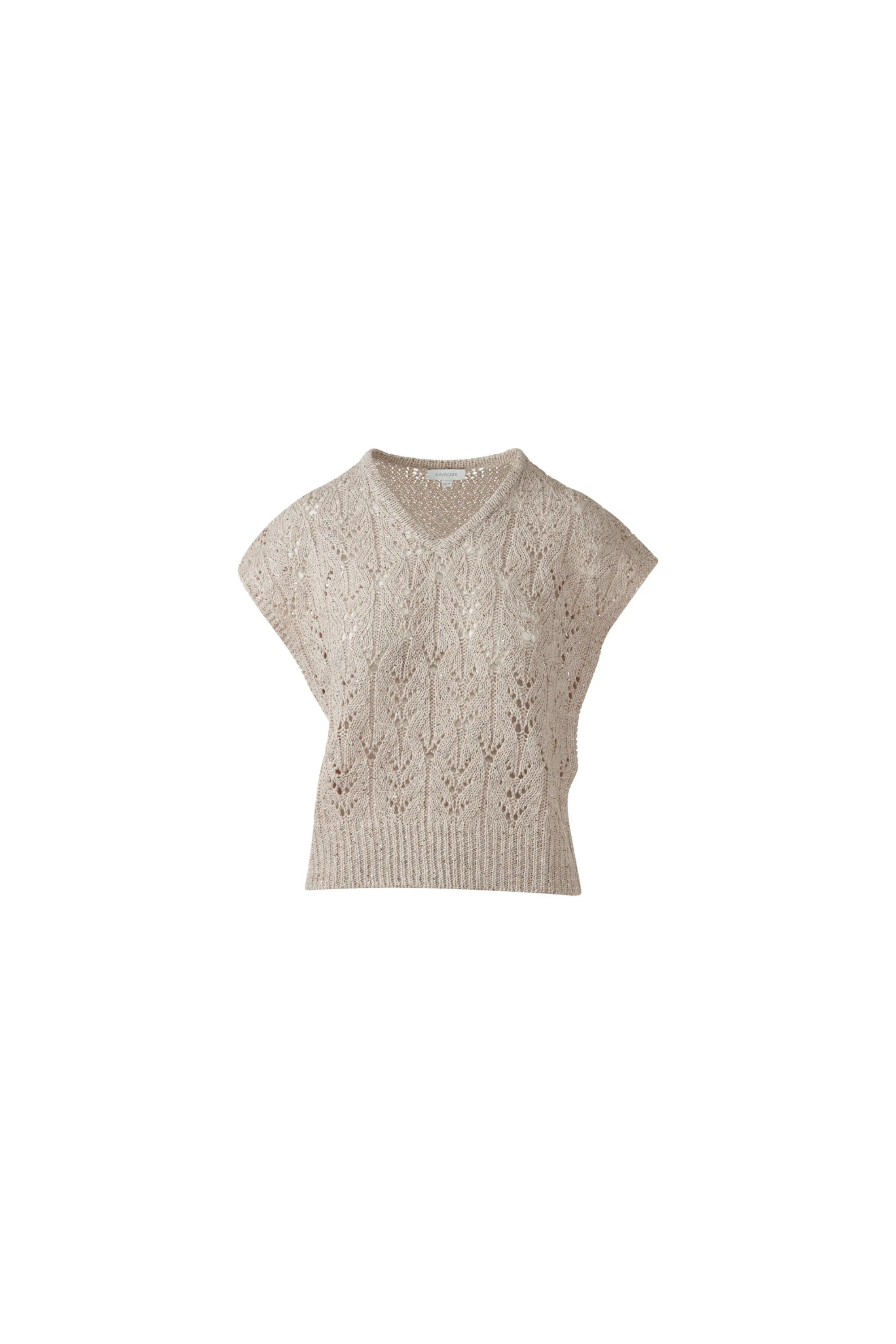 Kinross Sequin Cap Sleeve Open Work Vee