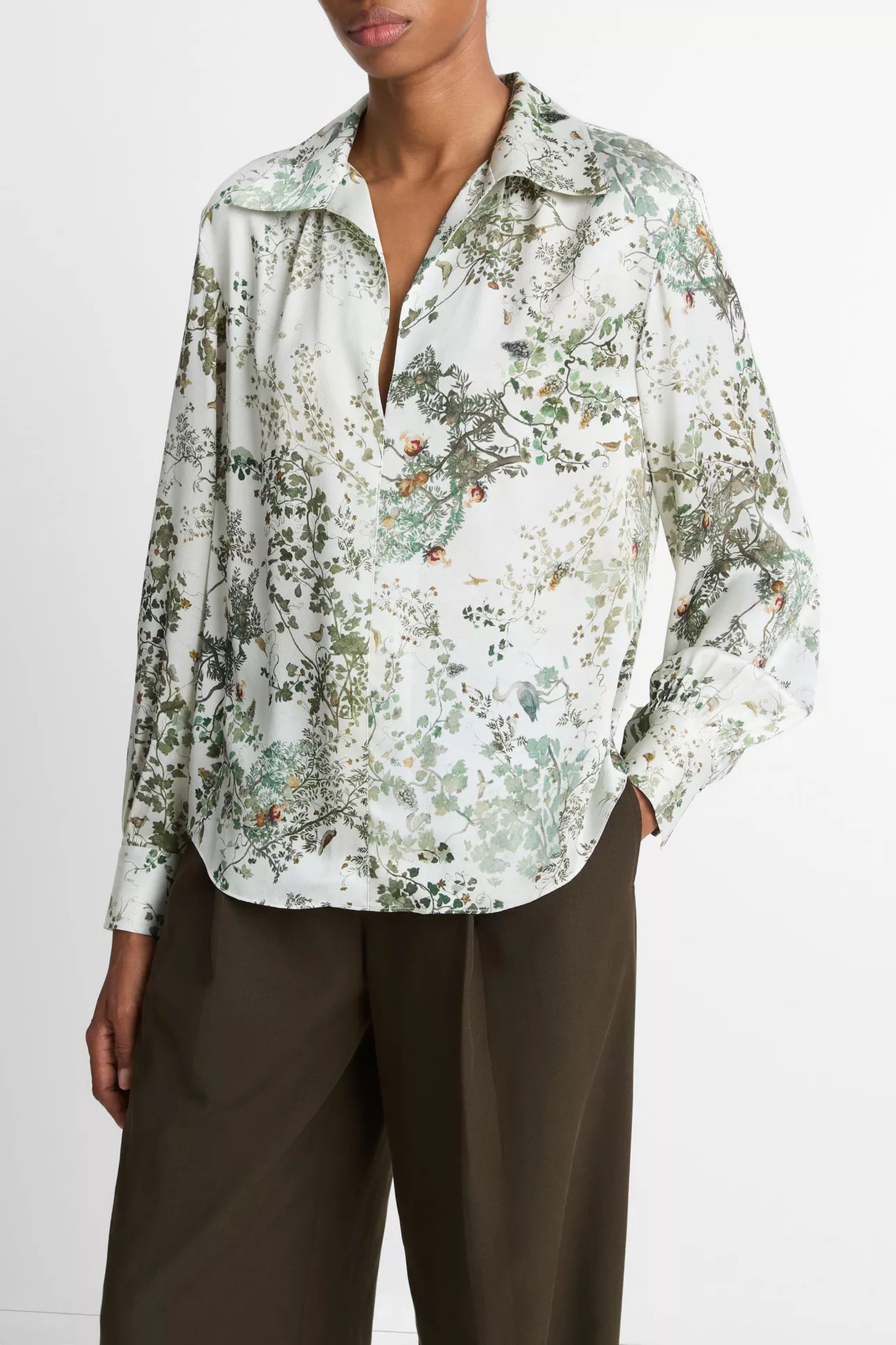 Vince Grape Vine Smocked L/S Blouse