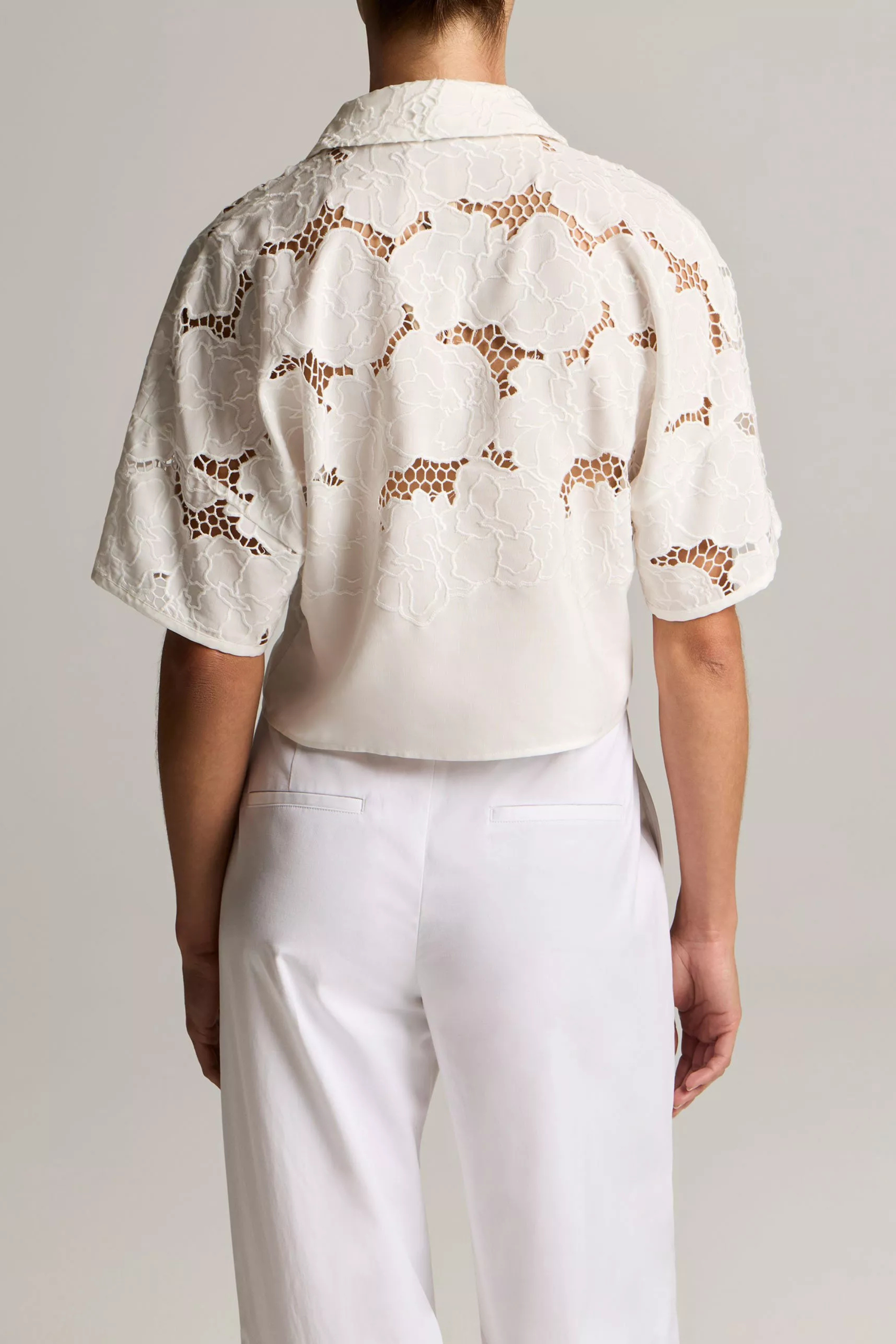 Vince Tencel Lace S/S Cropped Shirt