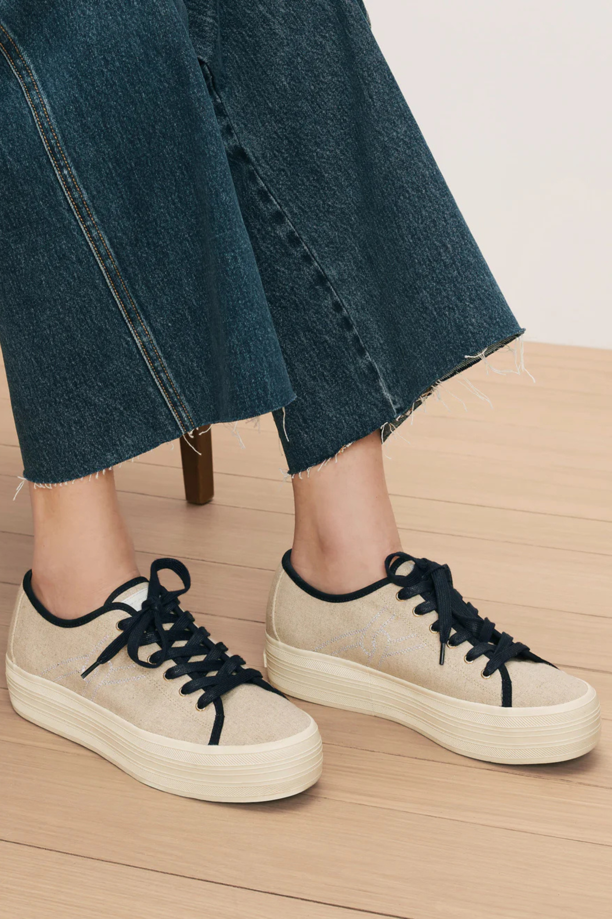 Veronica Beard Truett Sand/Navy Canvas Sneaker