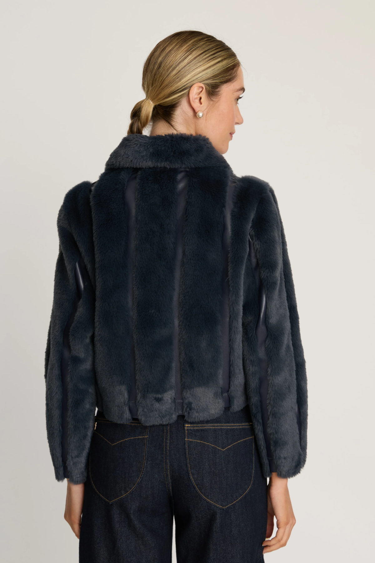 Caballero Sona Jacket in Navy Faux Fur