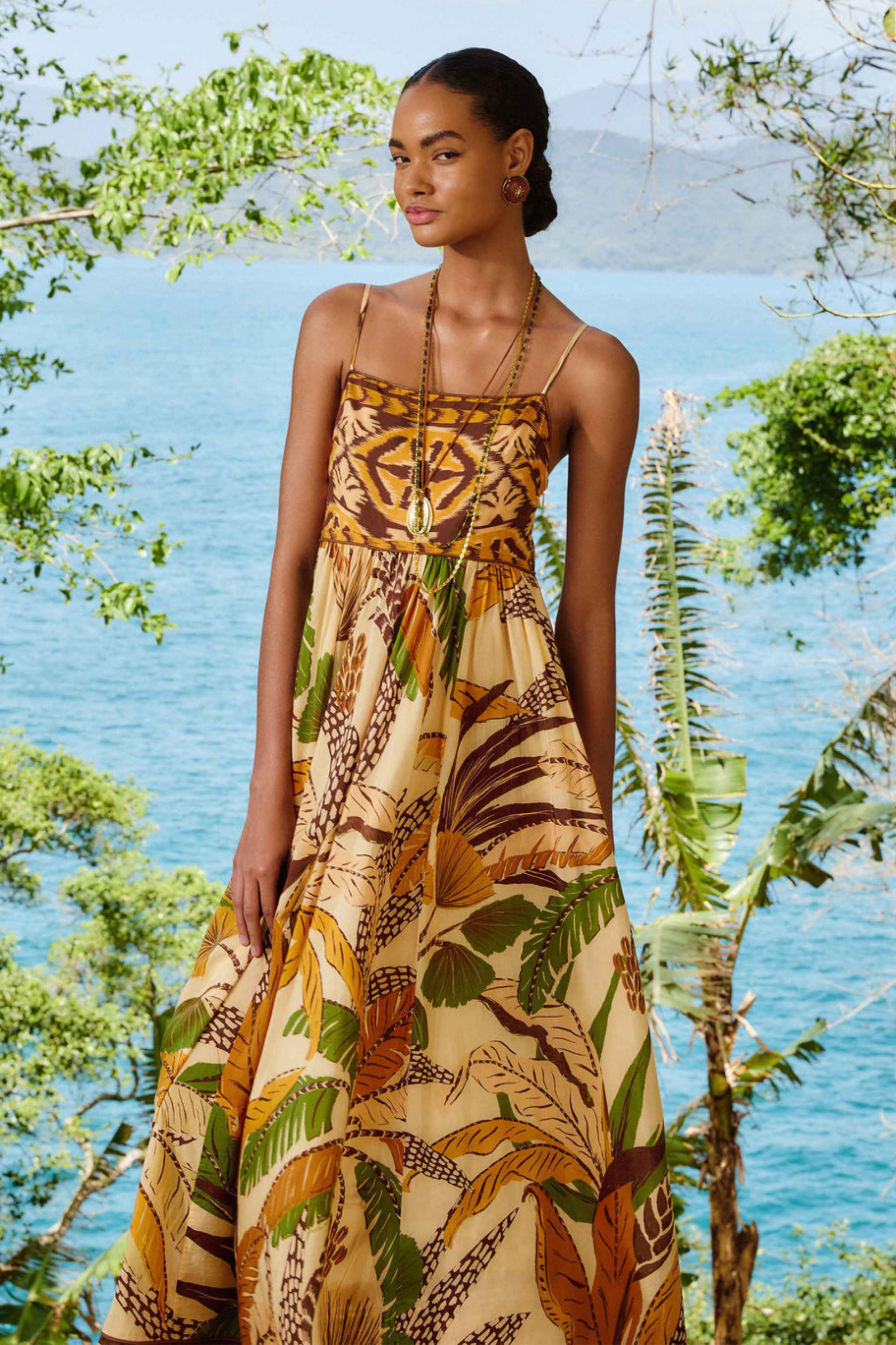 Farm Rio Foliage Sketch Sand Maxi Dress