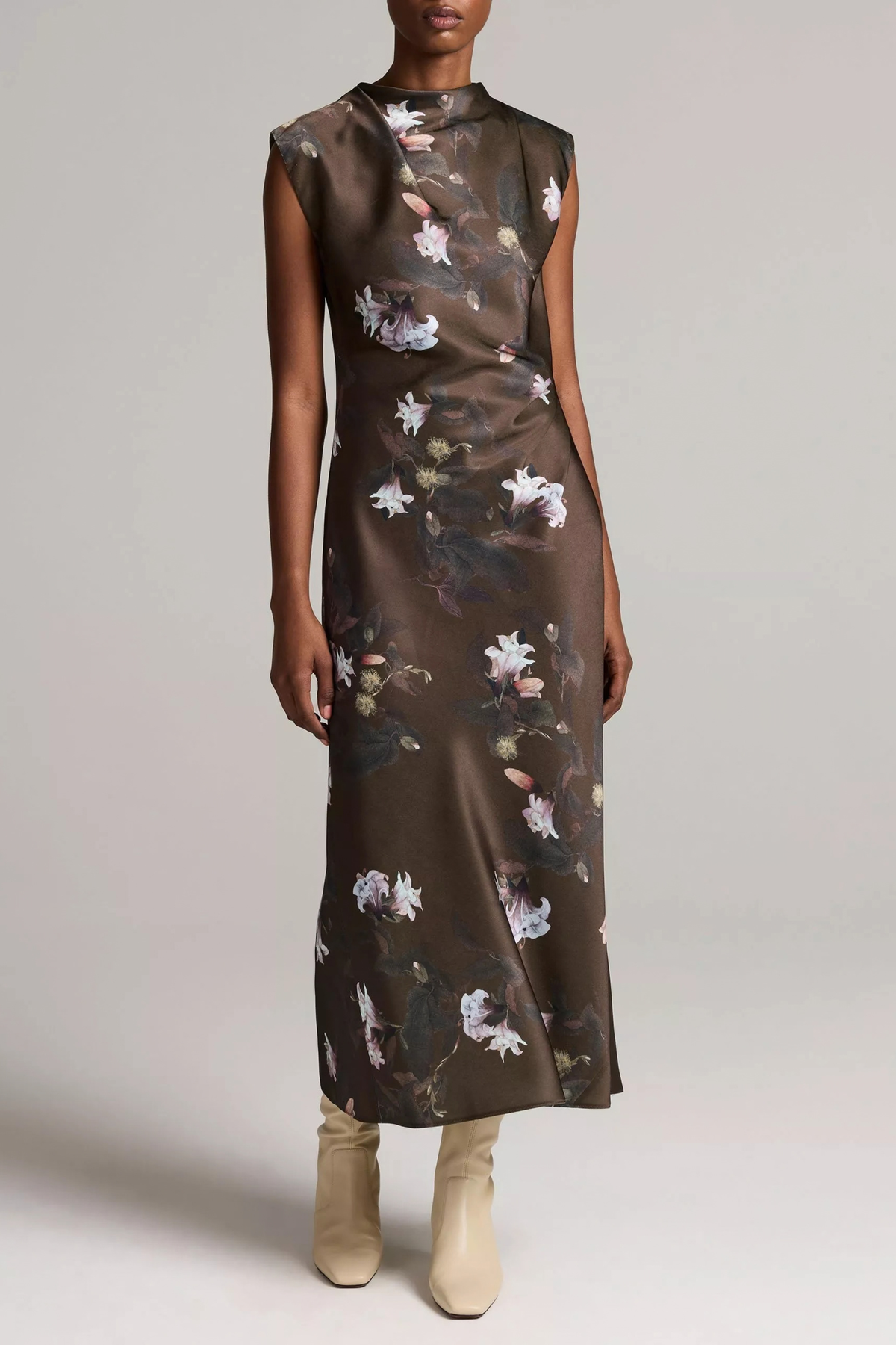 Vince Lily Vine Draped Funnel Neck Dress