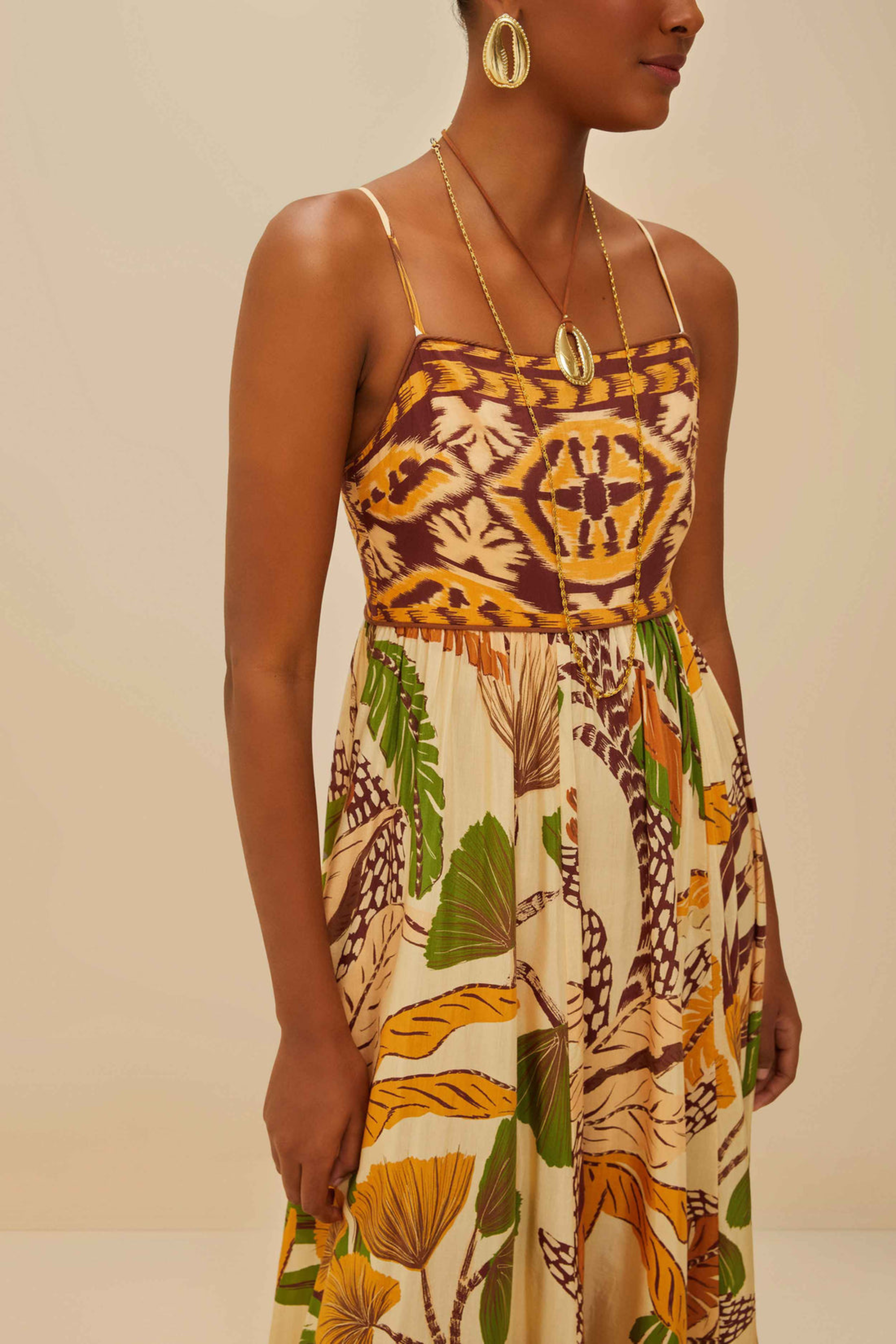 Farm Rio Foliage Sketch Sand Maxi Dress