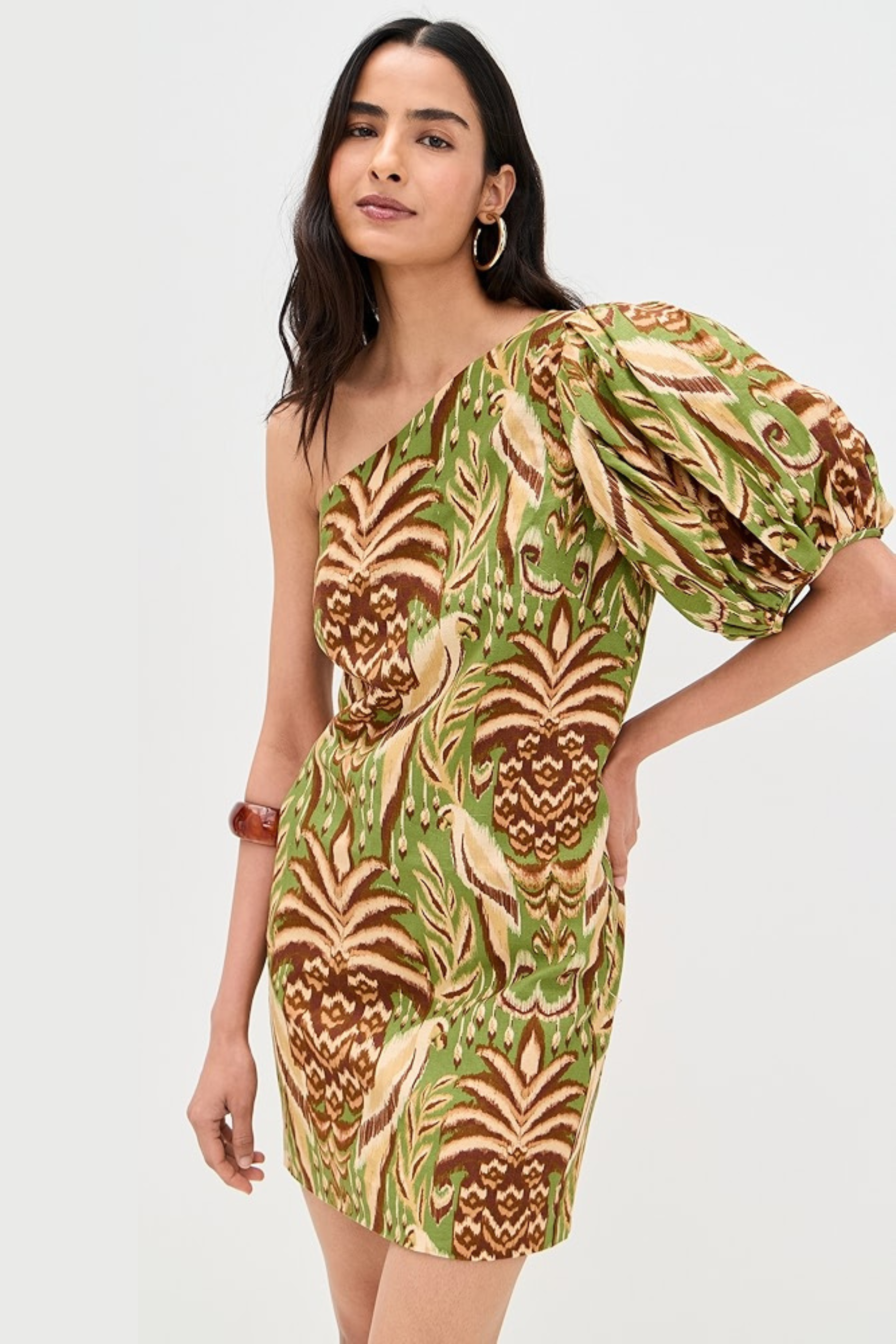 Farm Rio One Shoulder Buttoned Dress