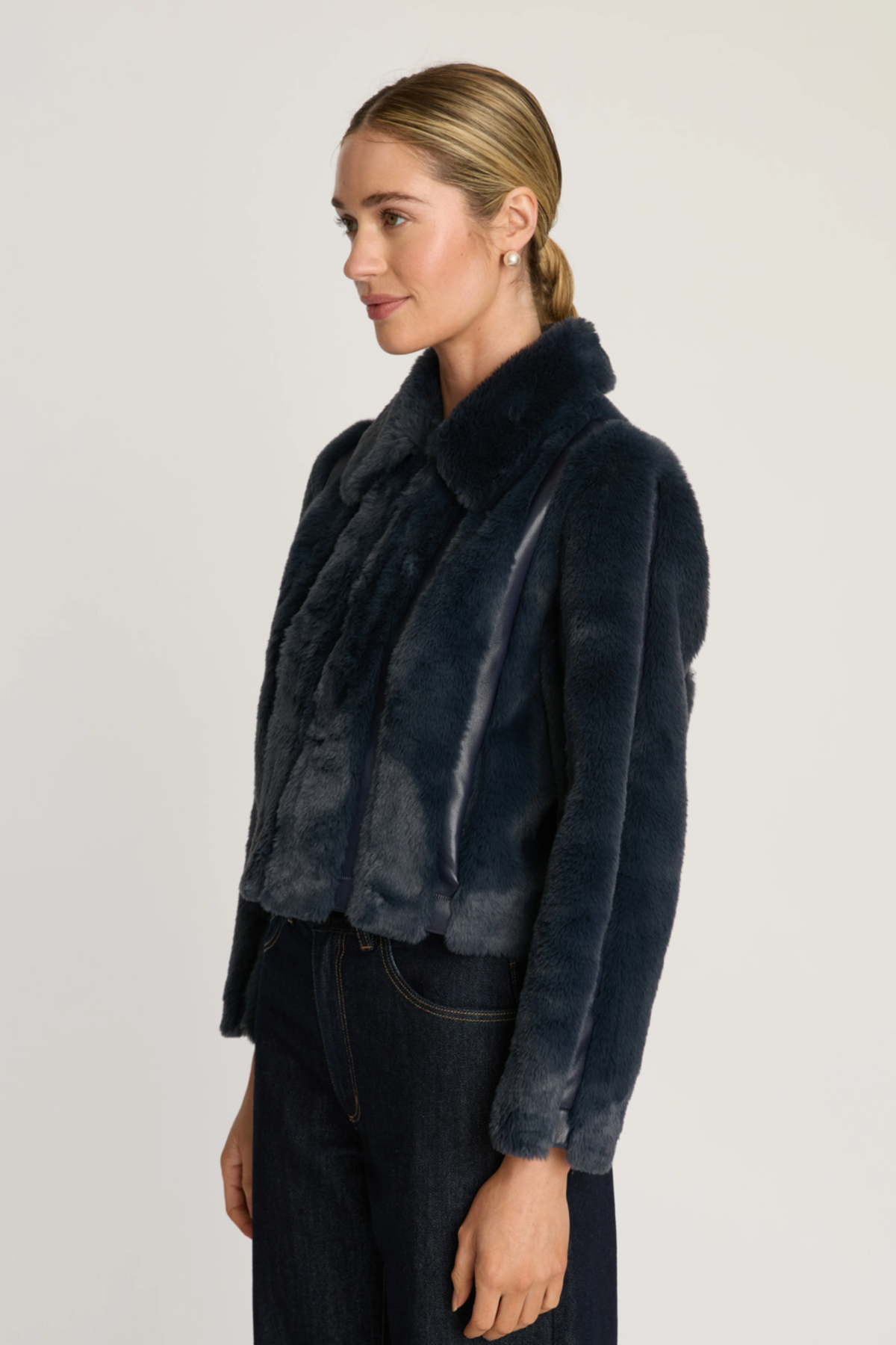 Caballero Sona Jacket in Navy Faux Fur