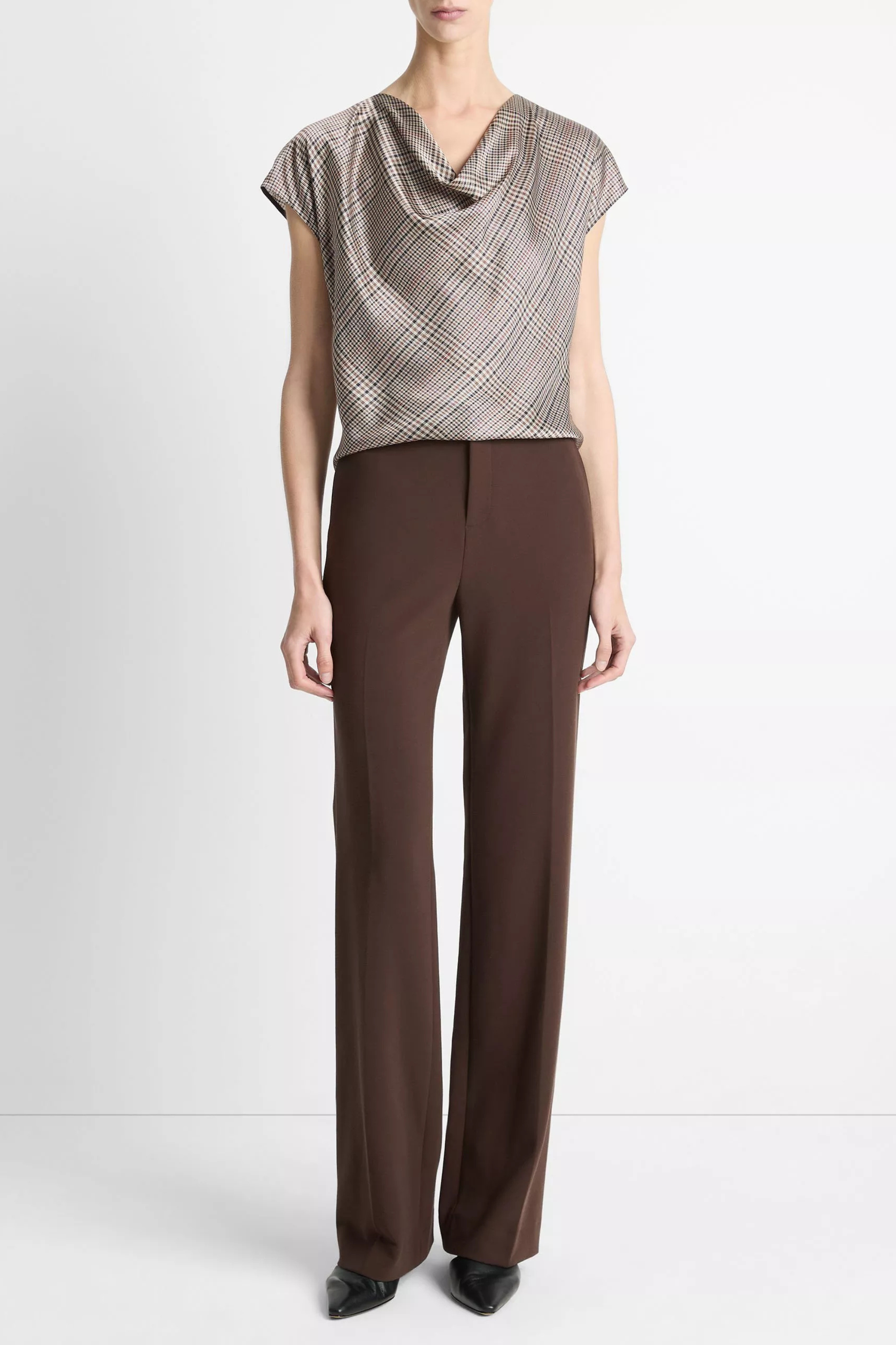 Vince Plaid Cowl Neck Blouse