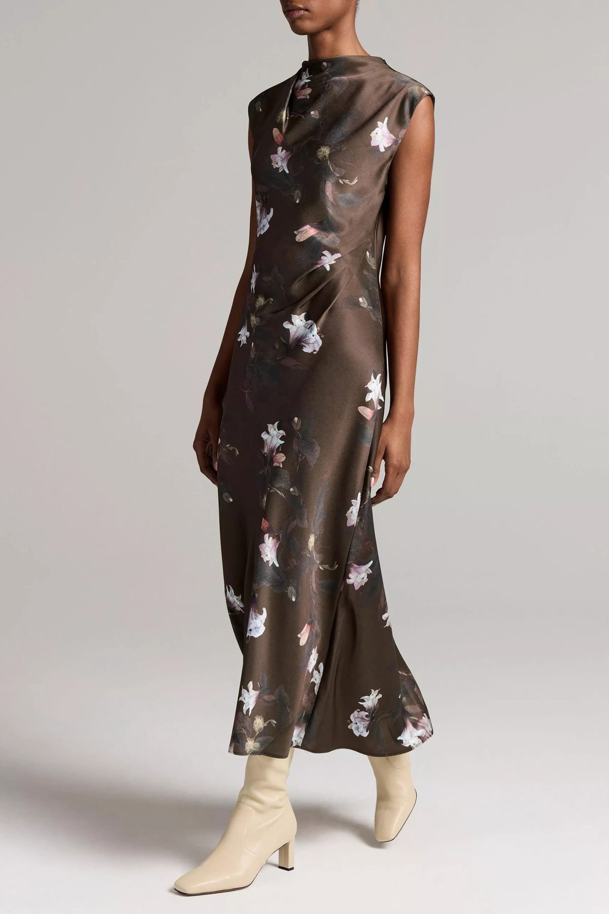 Vince Lily Vine Draped Funnel Neck Dress
