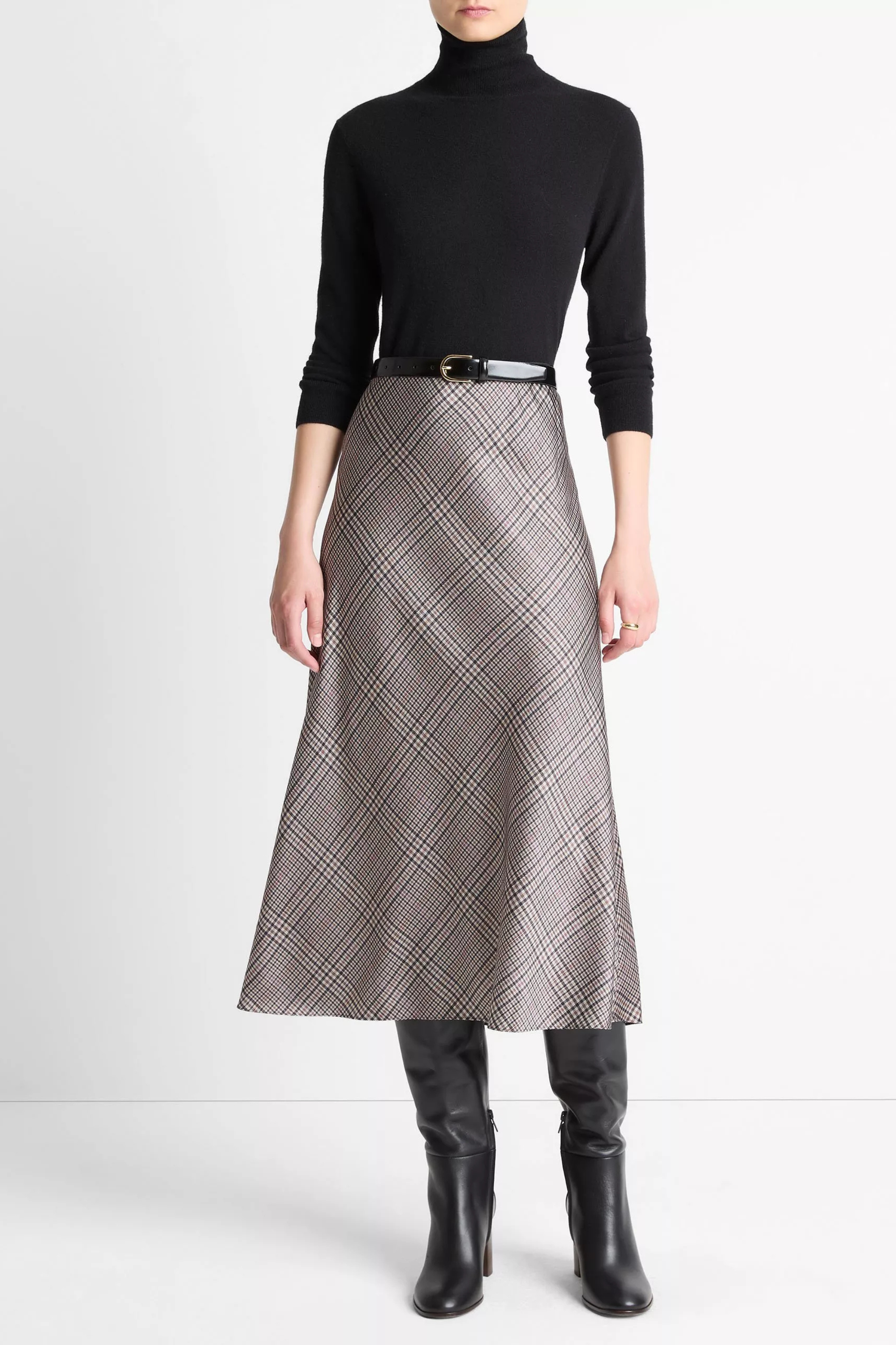 Vince Plaid Shaped Hem Skirt