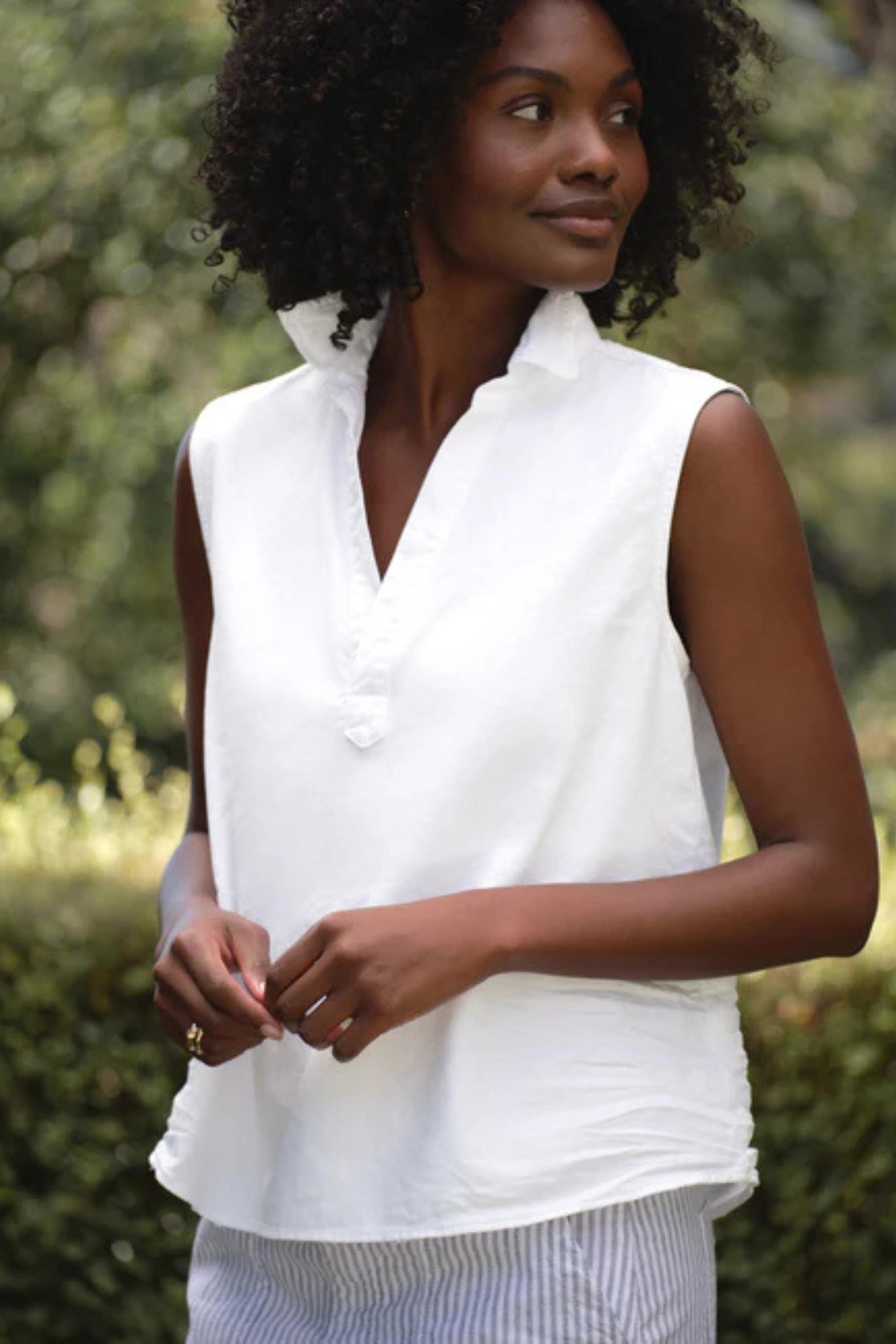 Frank & Eileen Olivia Popover Tank in White Denim