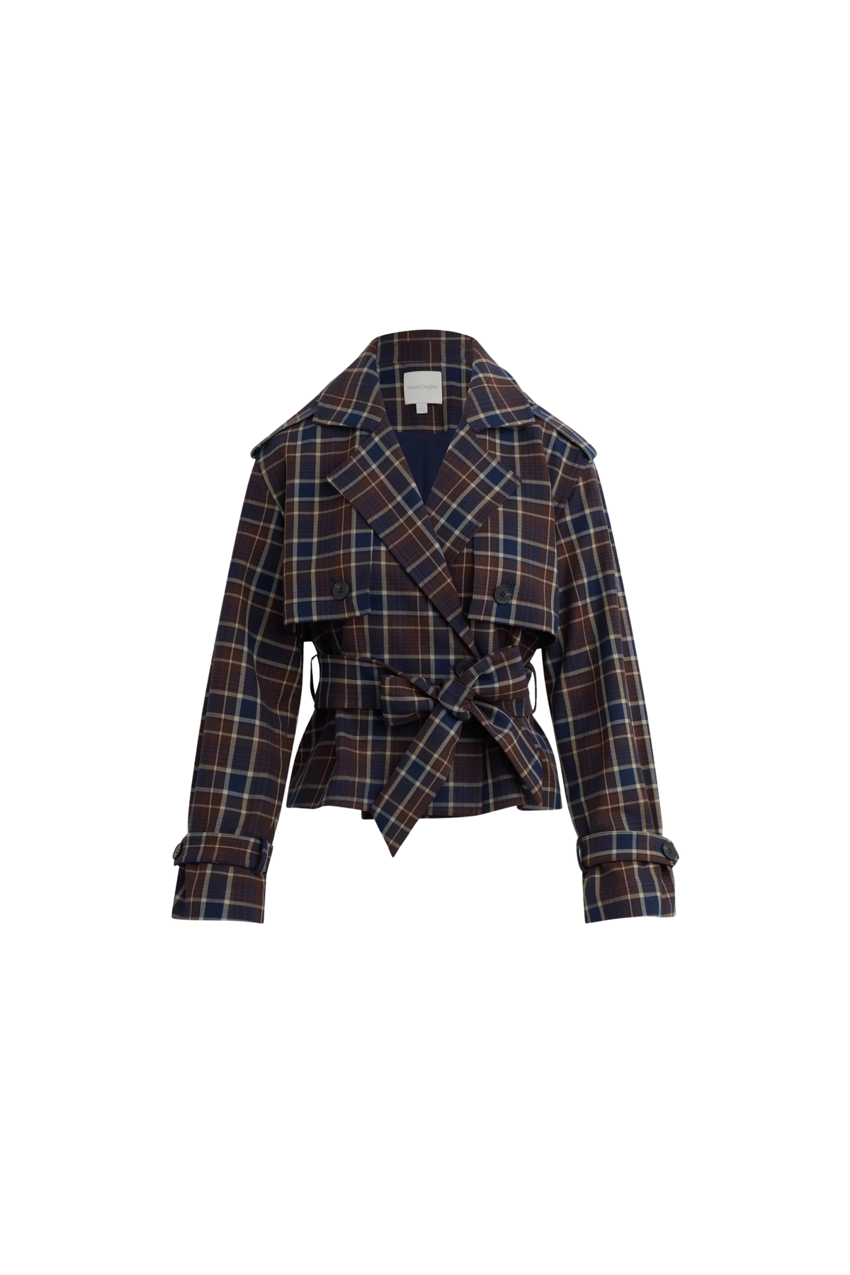 Favorite Daughter The Cropped Charles Trench in Toffee Plaid