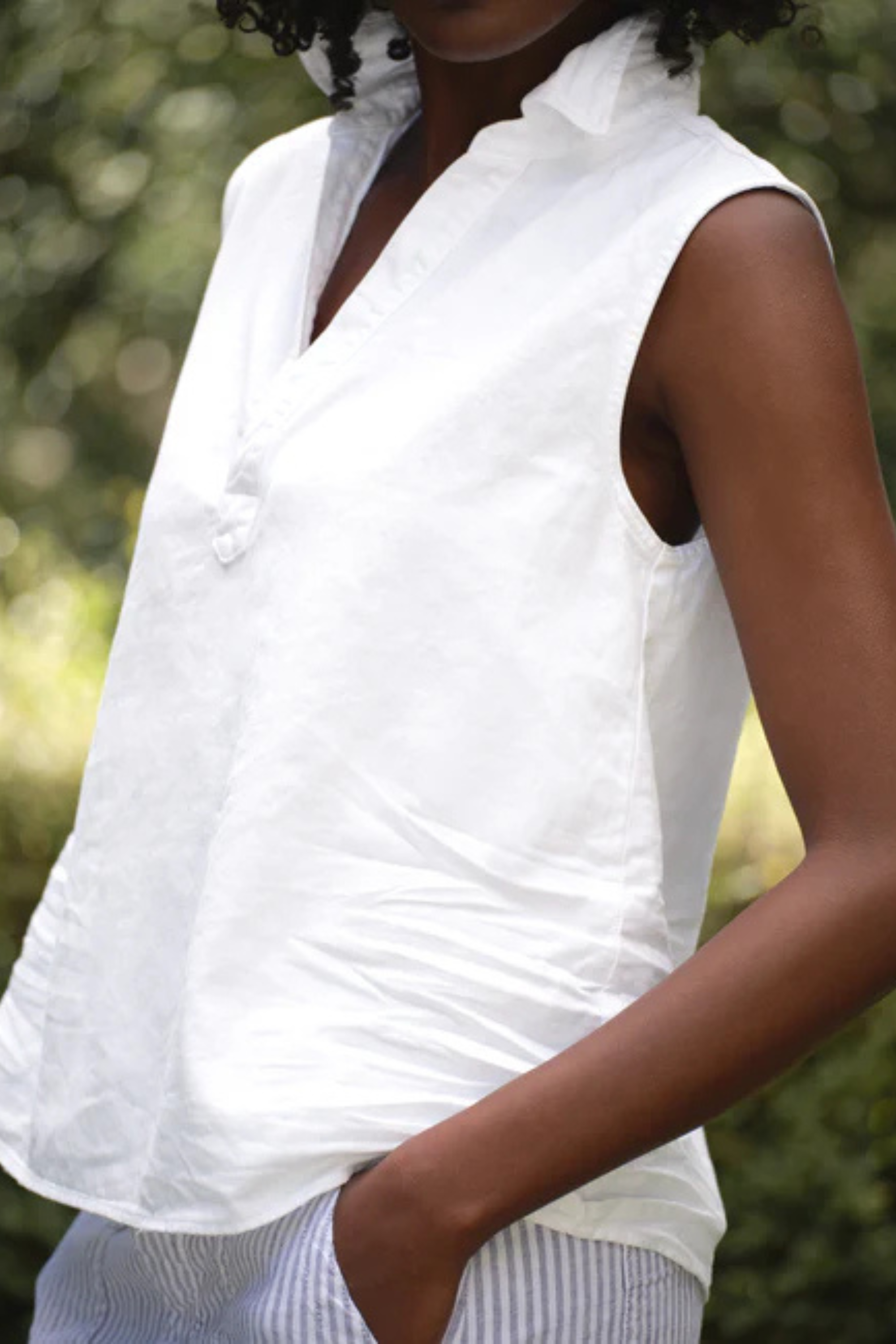 Frank & Eileen Olivia Popover Tank in White Denim