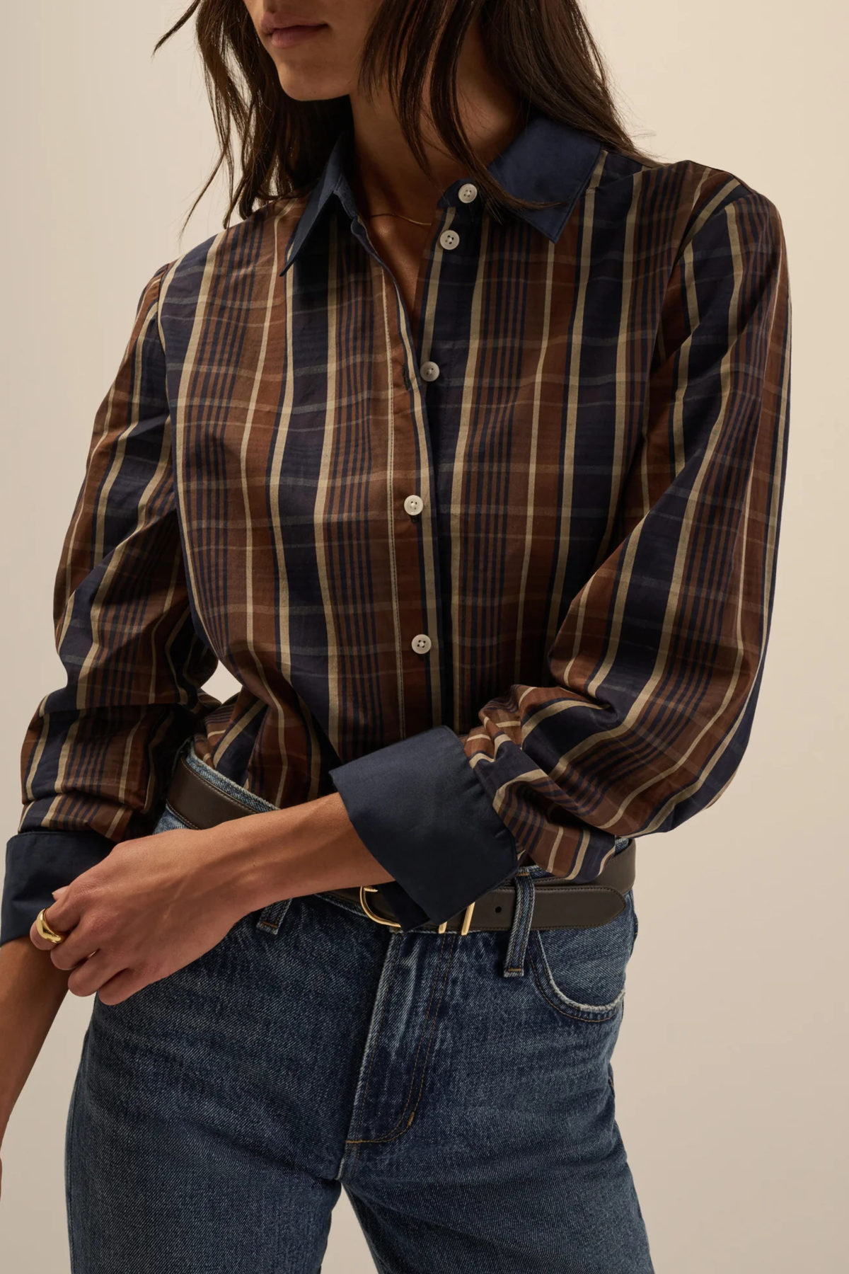 Favorite Daughter The Cuffed Statement Shirt in Toffee Plaid