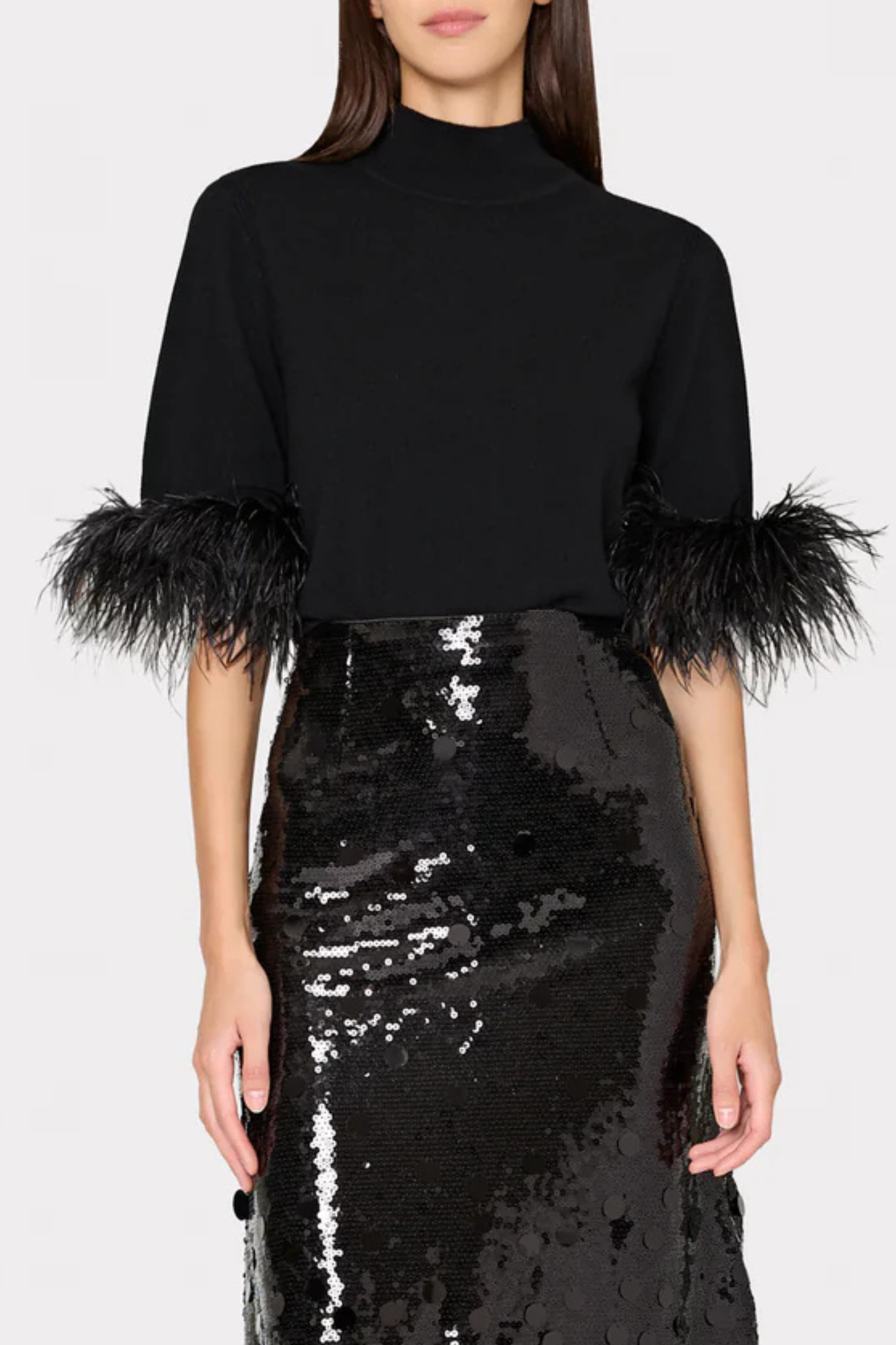 Milly Short Sleeve Feather Mockneck Sweater
