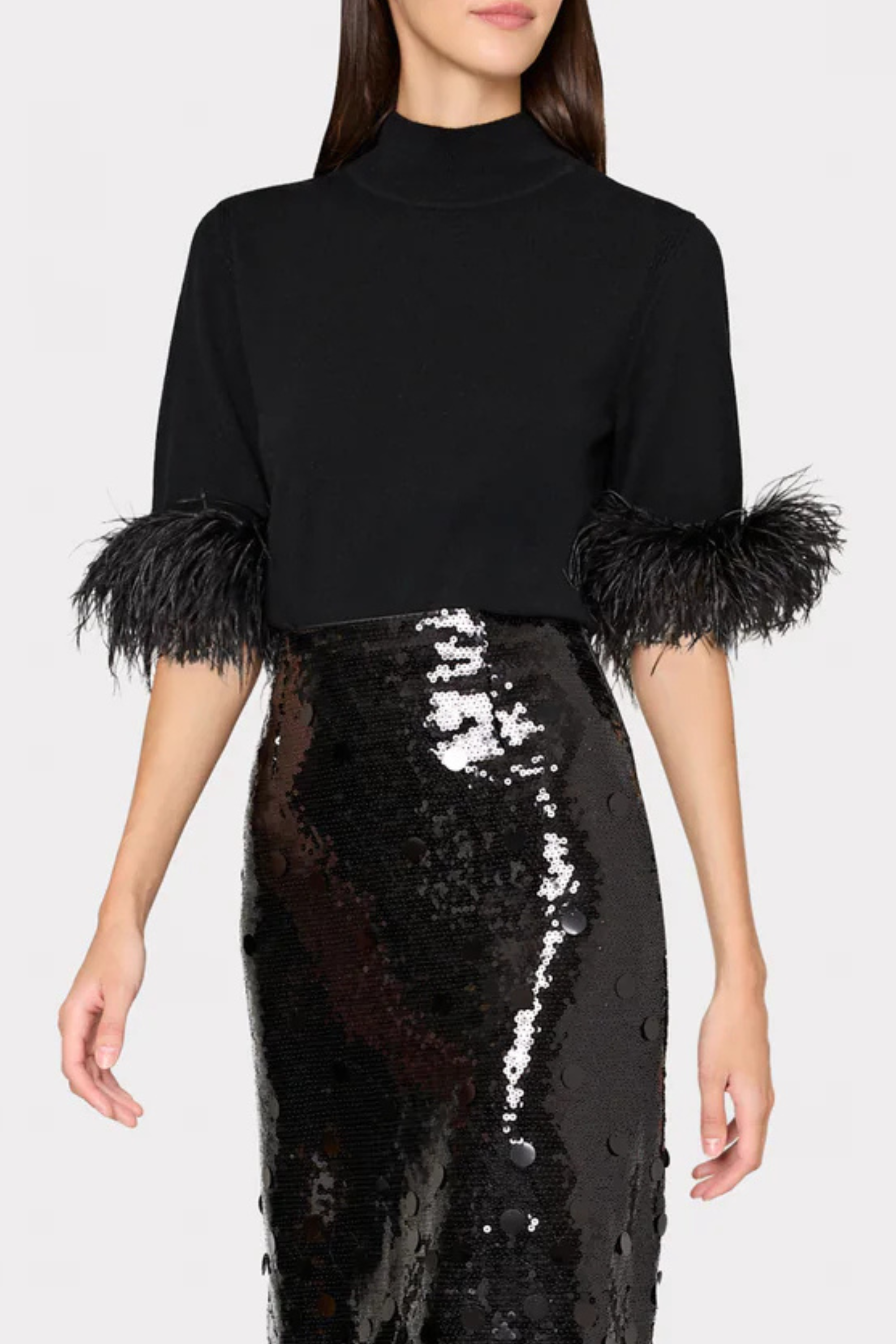 Milly Short Sleeve Feather Mockneck Sweater