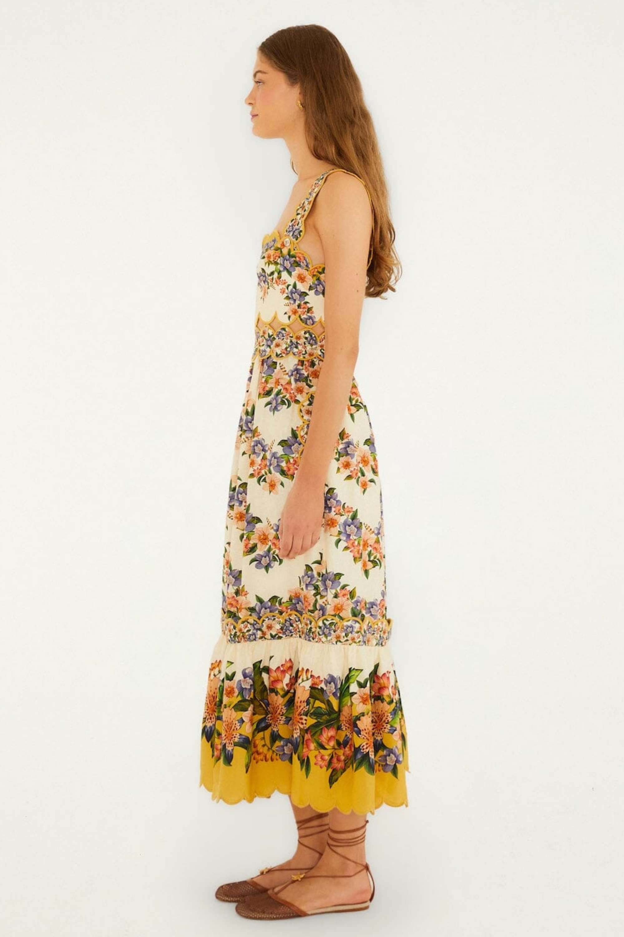 Farm Rio Hilo Stripes Sand Midi Dress