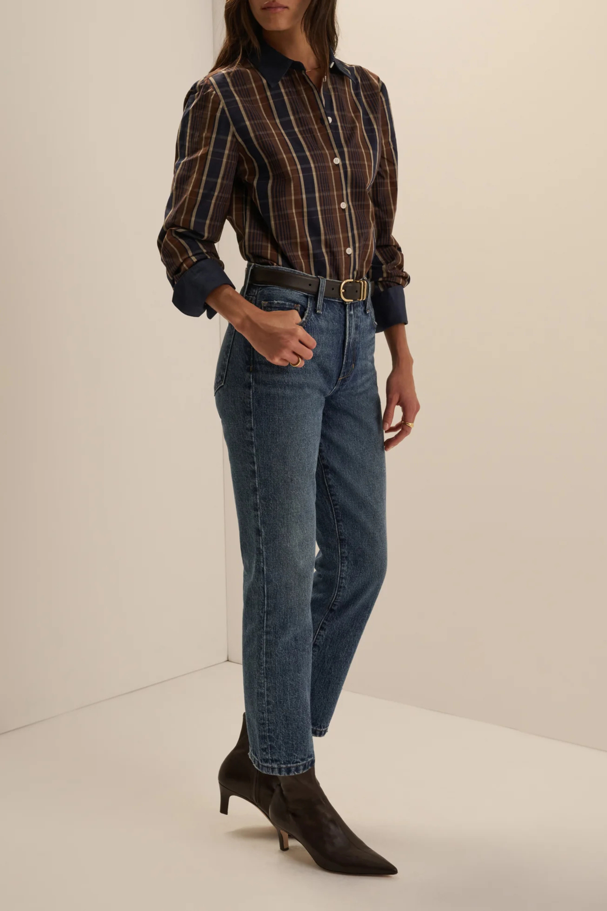 Favorite Daughter The Cuffed Statement Shirt in Toffee Plaid