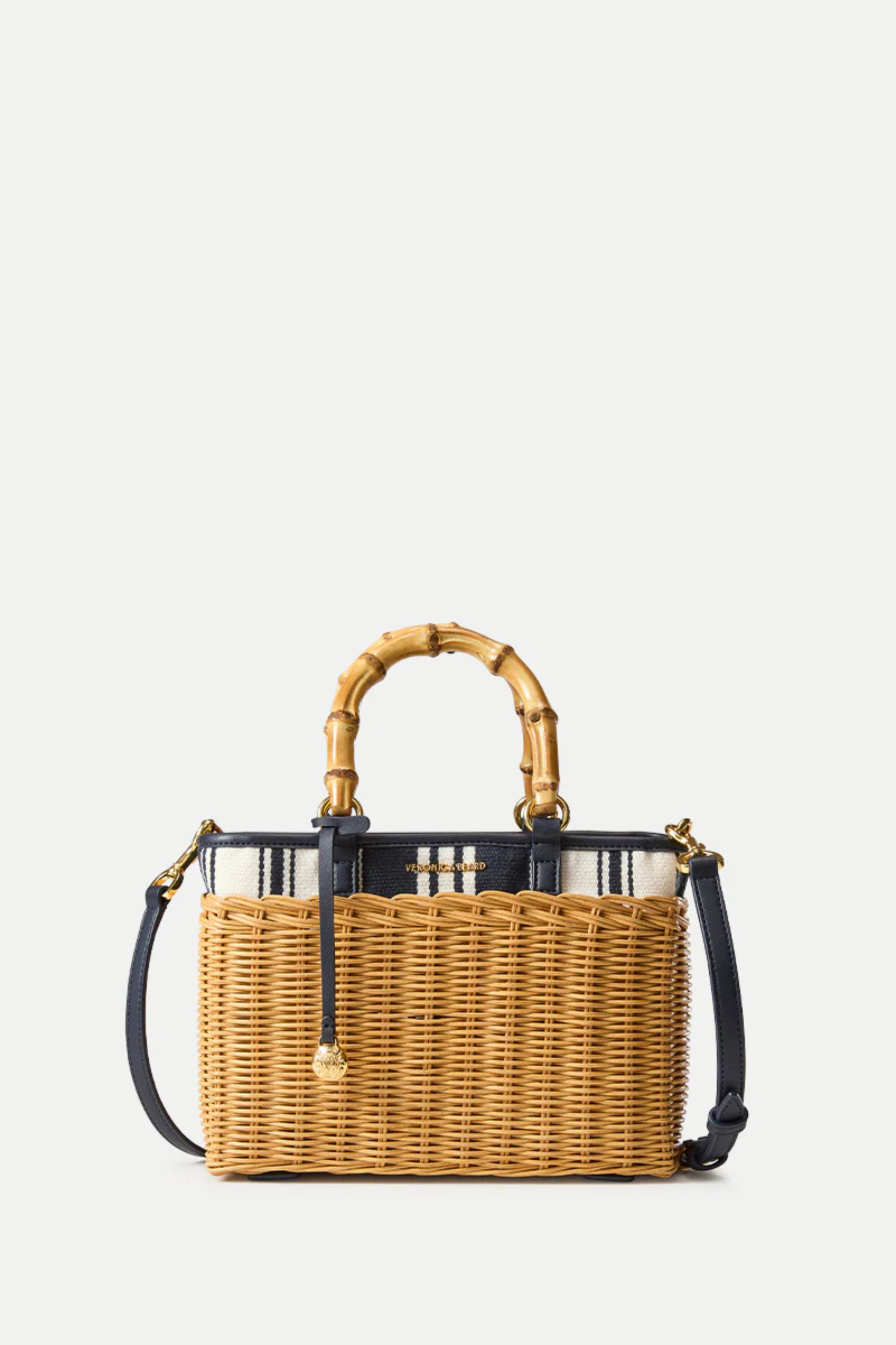 Veronica Beard Stripe Canvas Wicker Porto Bag