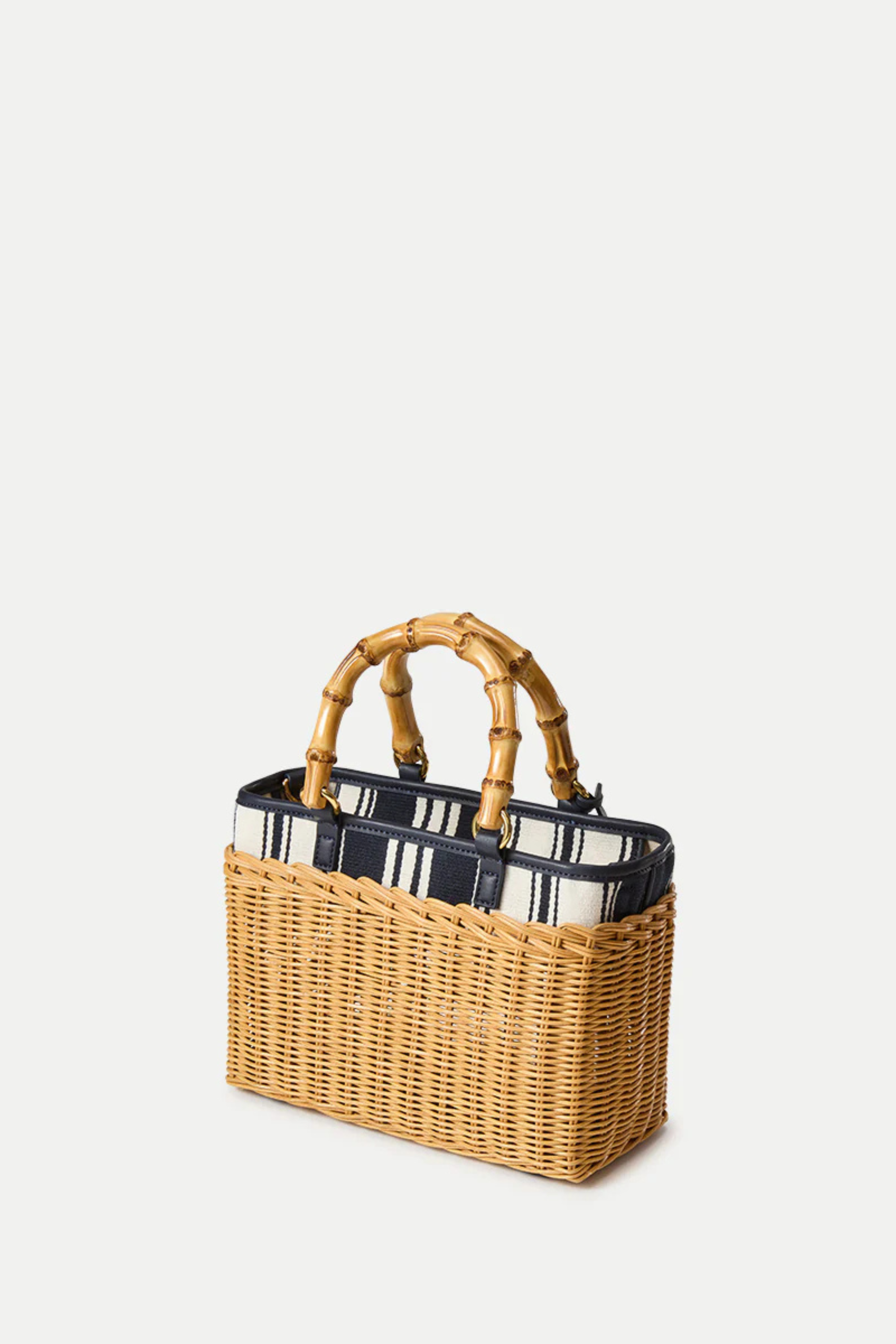 Veronica Beard Stripe Canvas Wicker Porto Bag