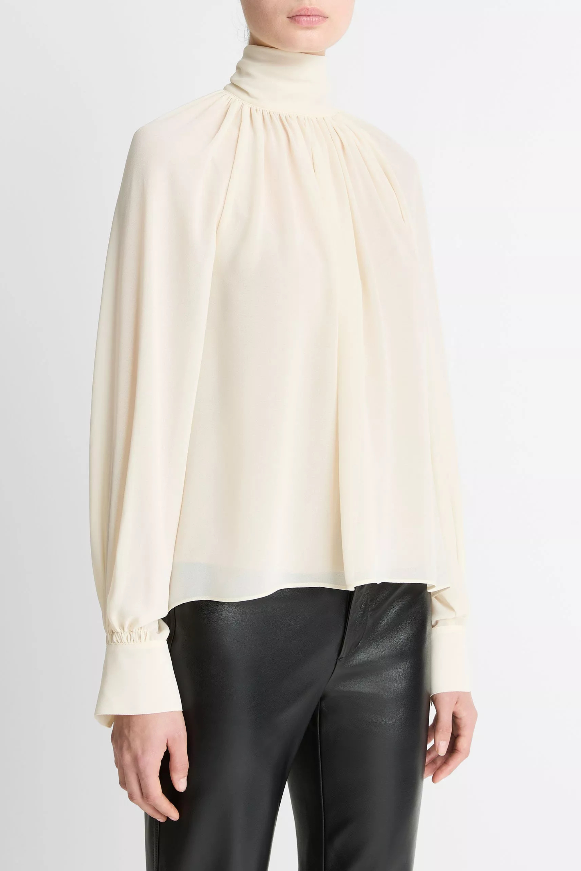 Vince Gathered Draped Neck Blouse