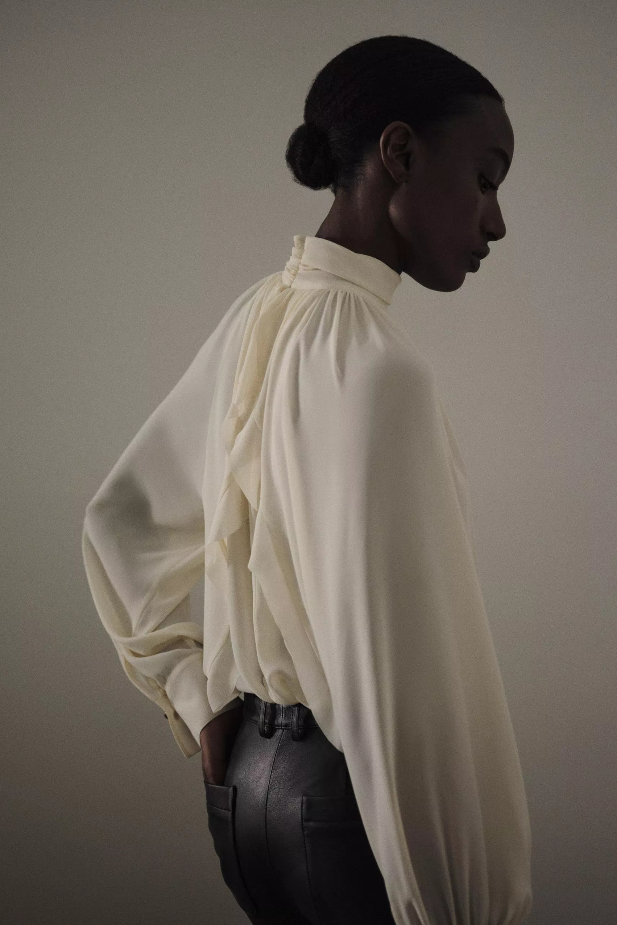 Vince Gathered Draped Neck Blouse