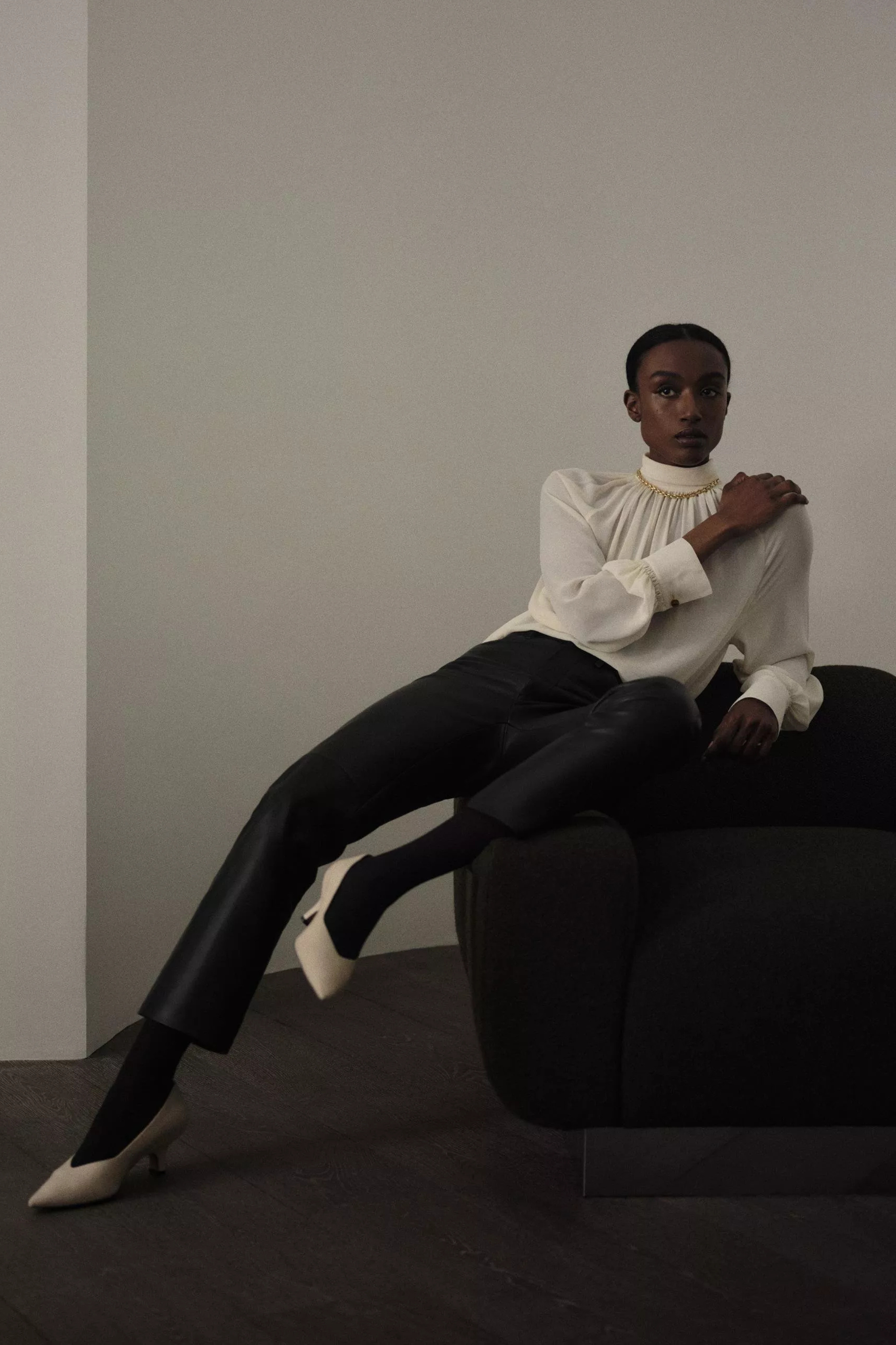 Vince Gathered Draped Neck Blouse