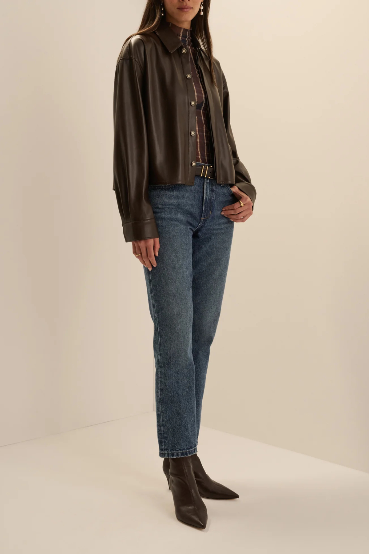 Favorite Daughter The Vegan Leather Cropped Brady Shirt