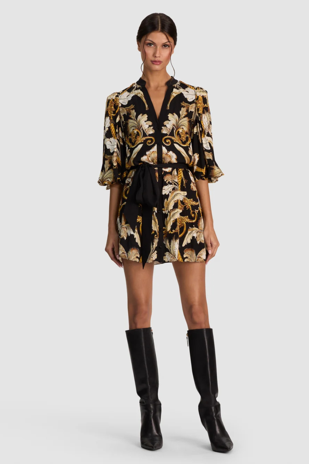 Alice + Olivia Antonette Tiered Mini Shirt Dress