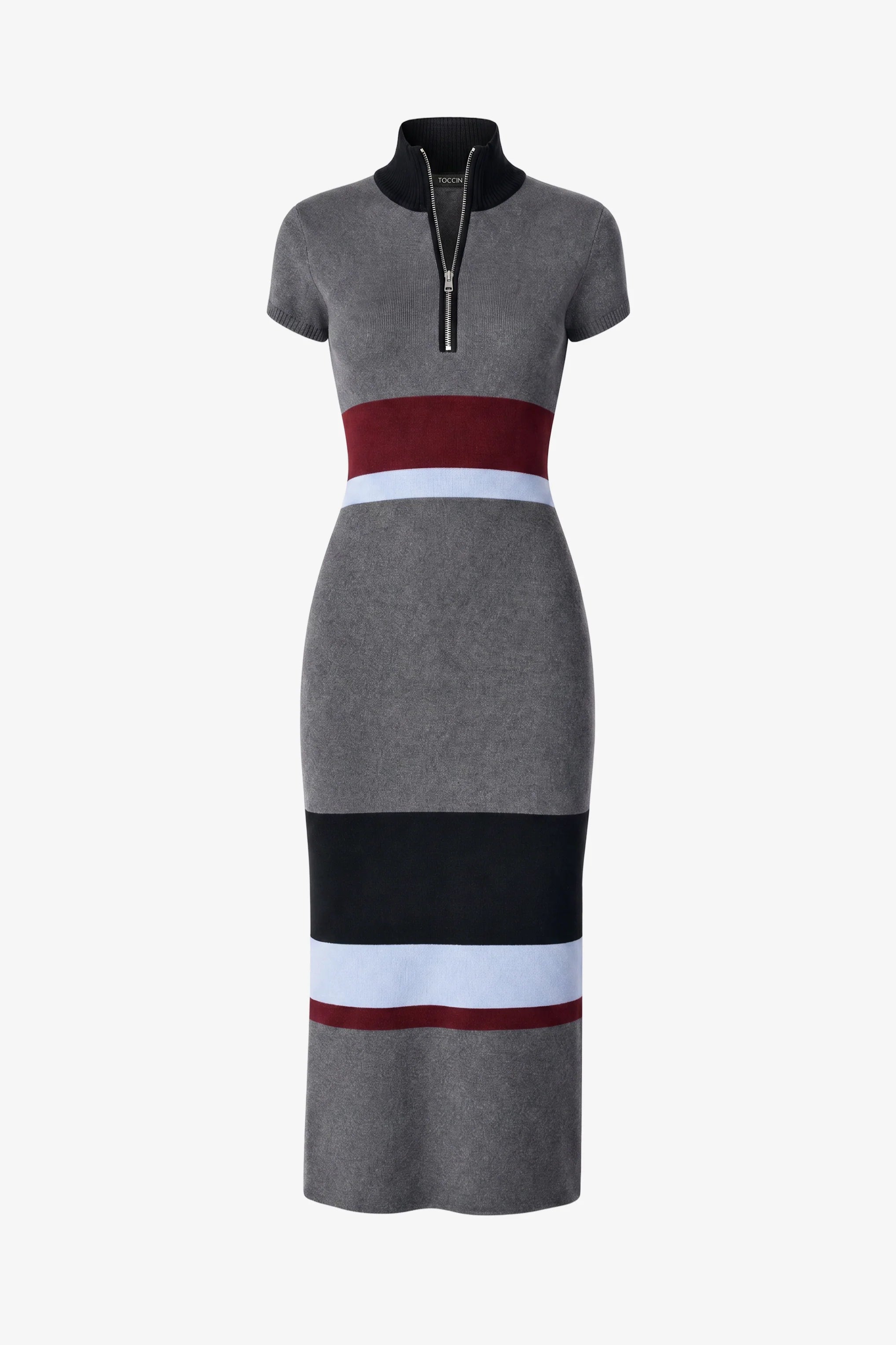 Toccin Dasha Cap Sleeve Mock Neck Midi Dress