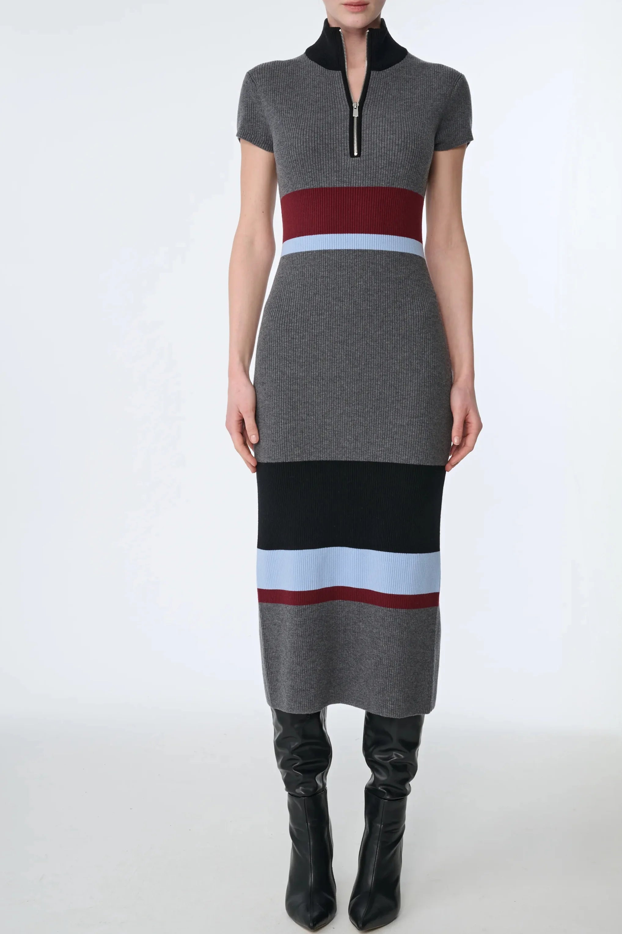 Toccin Dasha Cap Sleeve Mock Neck Midi Dress