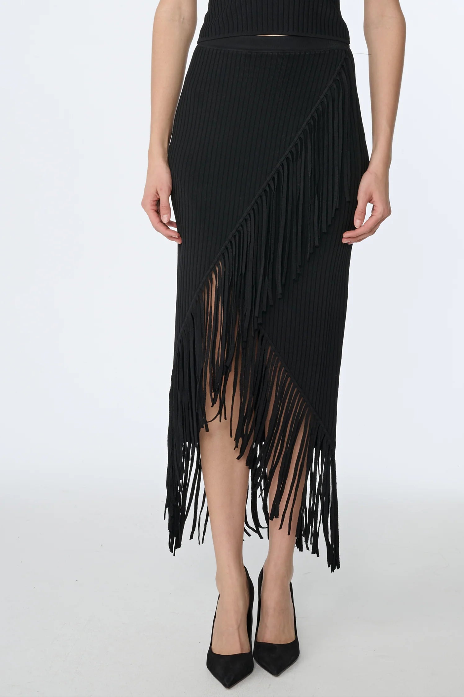 Toccin Giana Assym Fringe Midi Skirt