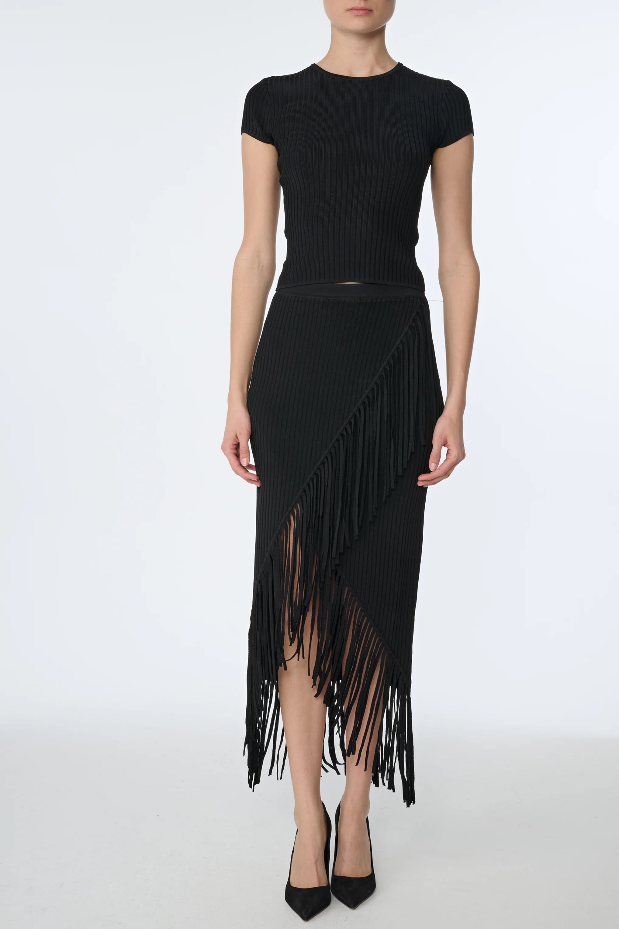 Toccin Giana Assym Fringe Midi Skirt