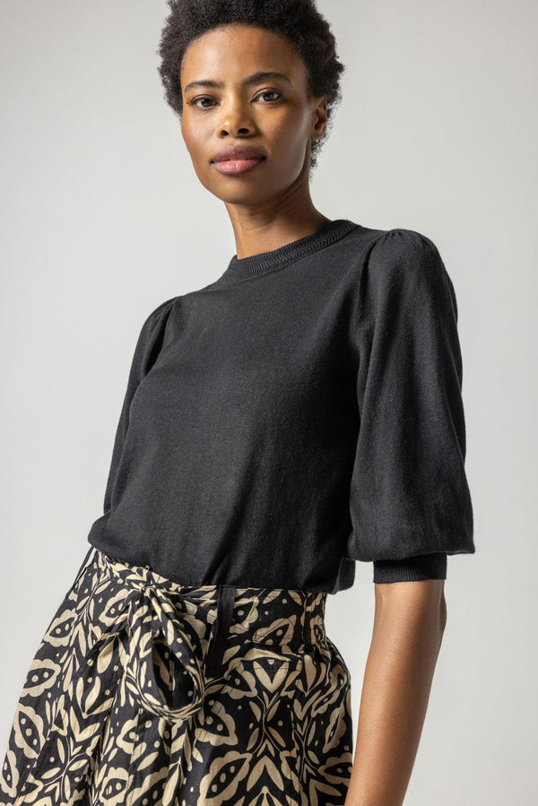 Lilla P Rib Trim Puff Sleeve Sweater
