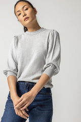 Lilla P Rib Trim Puff Sleeve Sweater