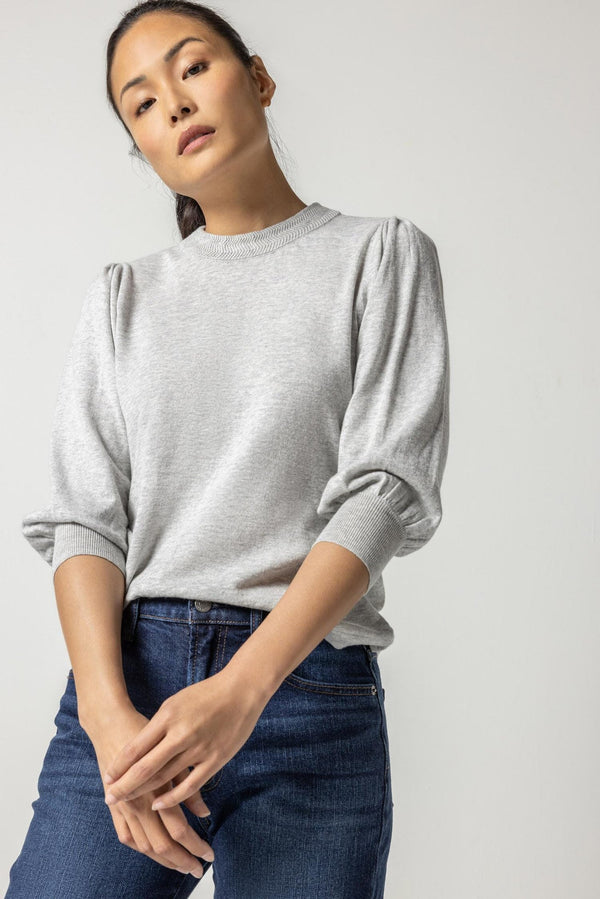 Lilla P Rib Trim Puff Sleeve Sweater