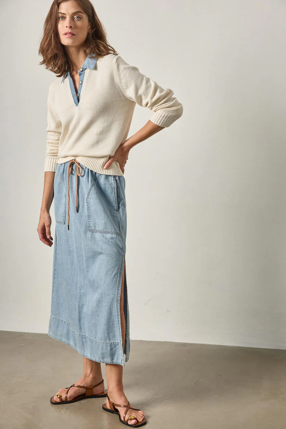 Lilla P Denim Collar Sweater